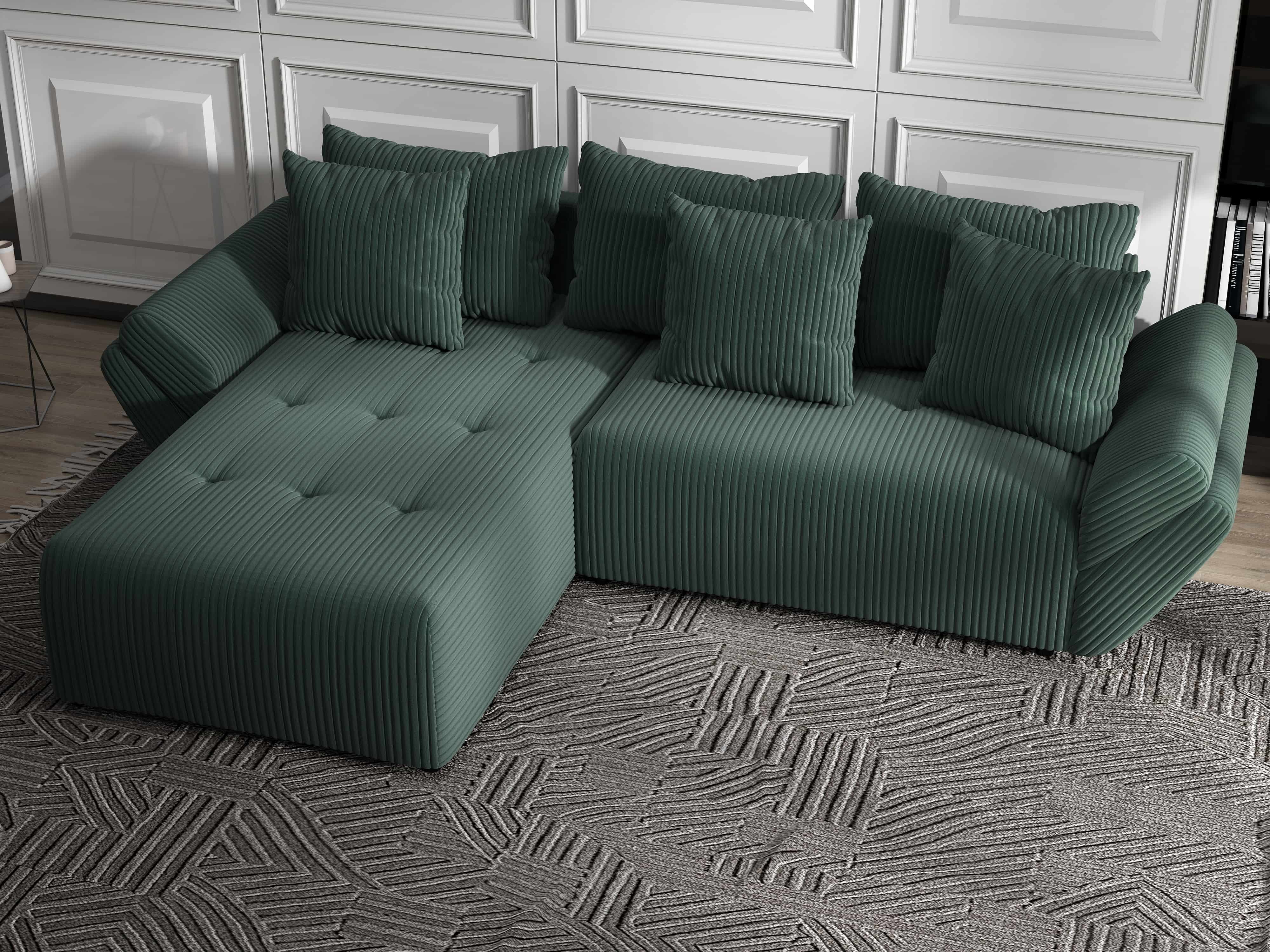 Colțar extensibil dumonde cu ladă de depozitare si sezut confortabil din spuma HR, Berlin Ambience Verde 280x185 cm Fabrica