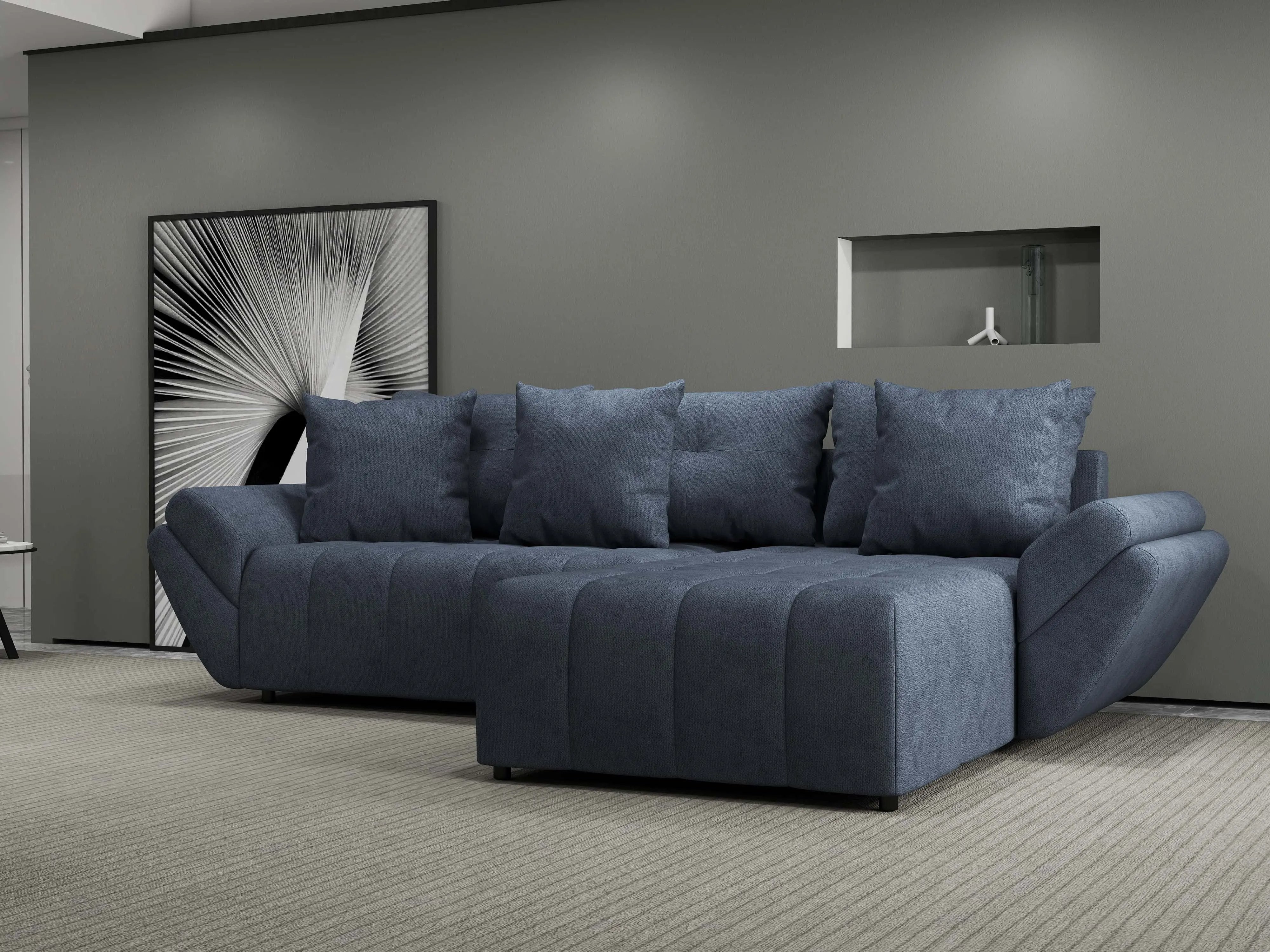 Colțar extensibil dumonde cu ladă de depozitare si sezut confortabil din spuma HR, Berlin Enjoy Antracit II 280x185 cm Fabrica