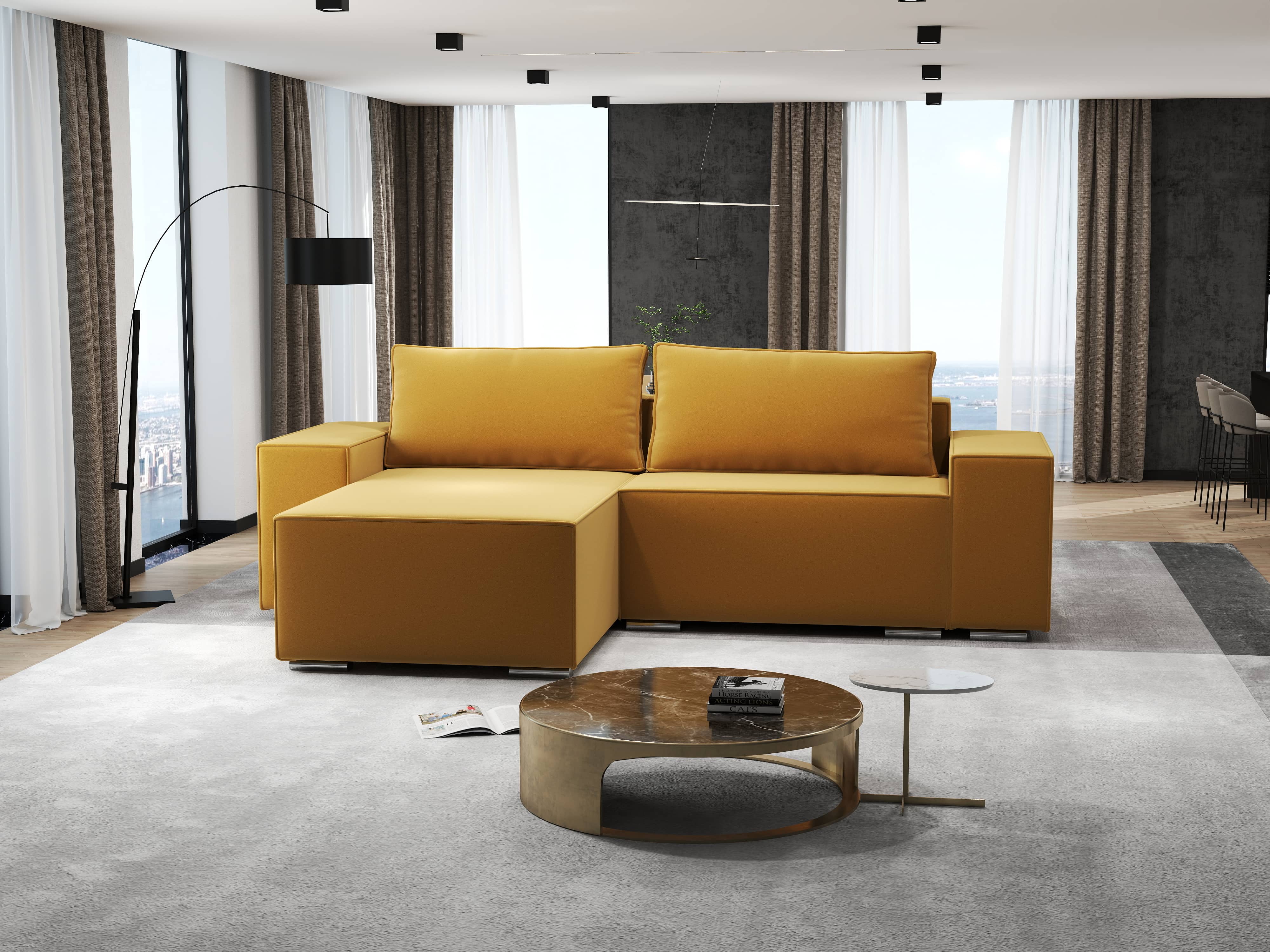 Colțar extensibil dumonde cu ladă de depozitare si sezut confortabil din spuma HR, Dream Royal Mustar 290x185 cm Fabrica