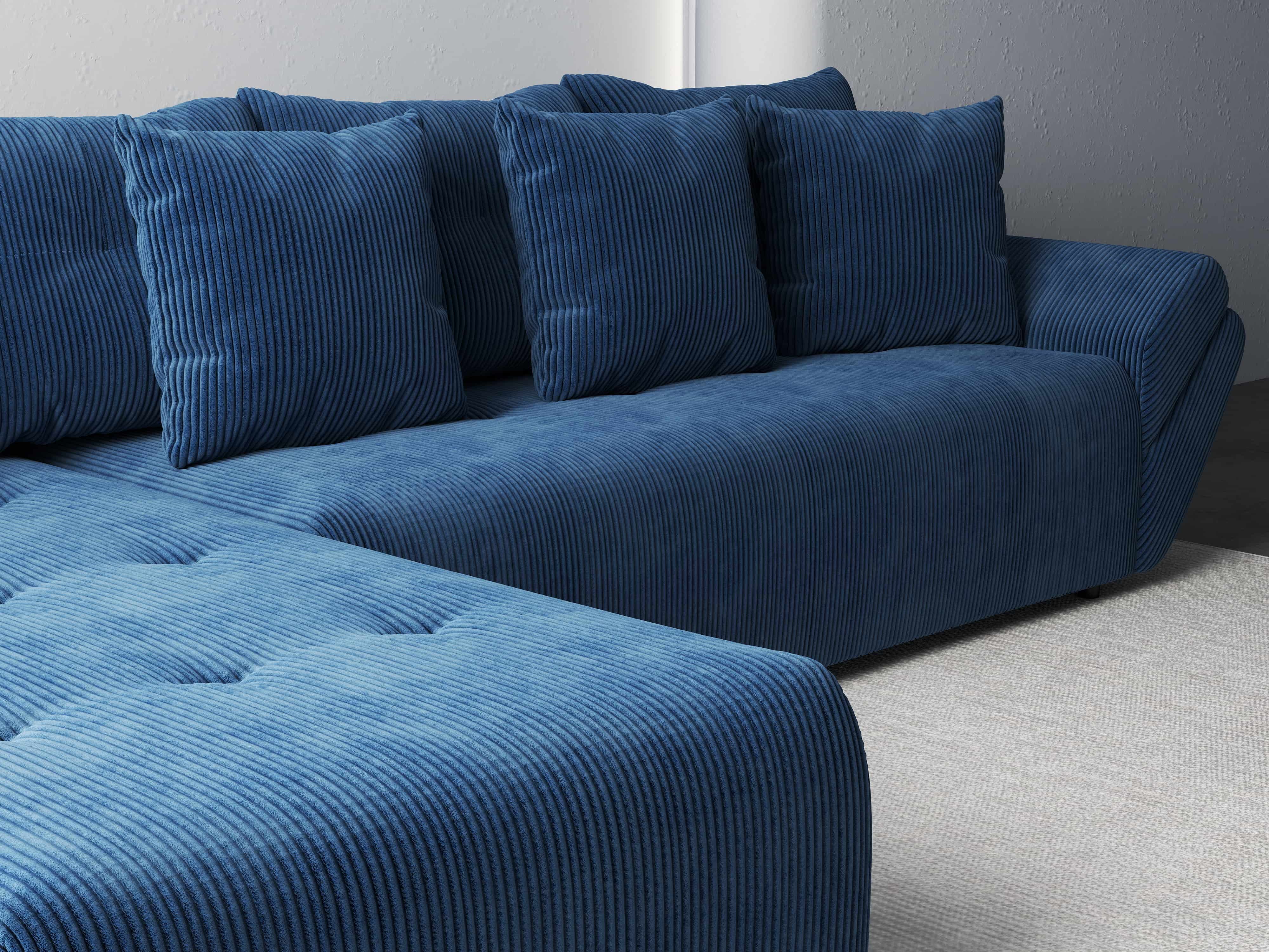 Colțar extensibil dumonde cu ladă de depozitare si sezut confortabil din spuma HR, Berlin XL Zoom Blue 350x185 cm Fabrica