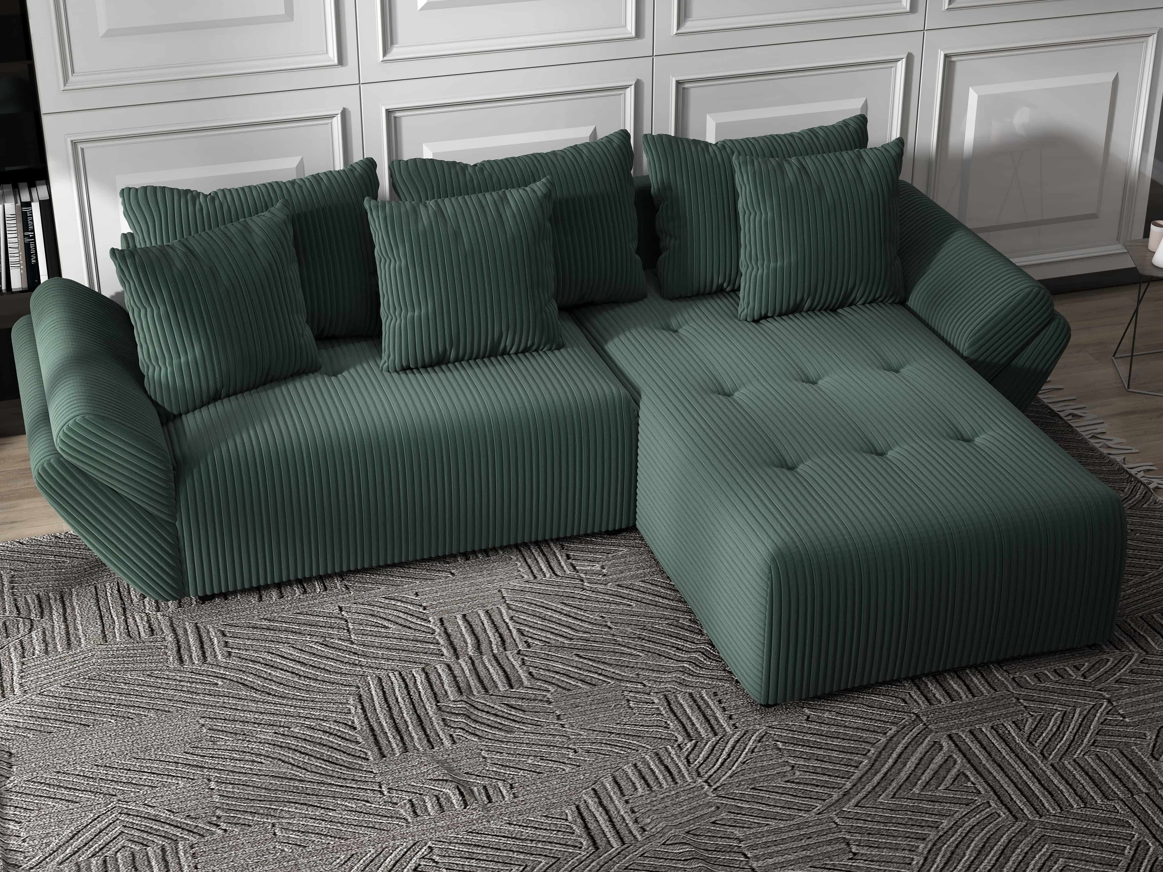 Colțar extensibil dumonde cu ladă de depozitare si sezut confortabil din spuma HR, Berlin Ambience Verde 280x185 cm II Fabrica