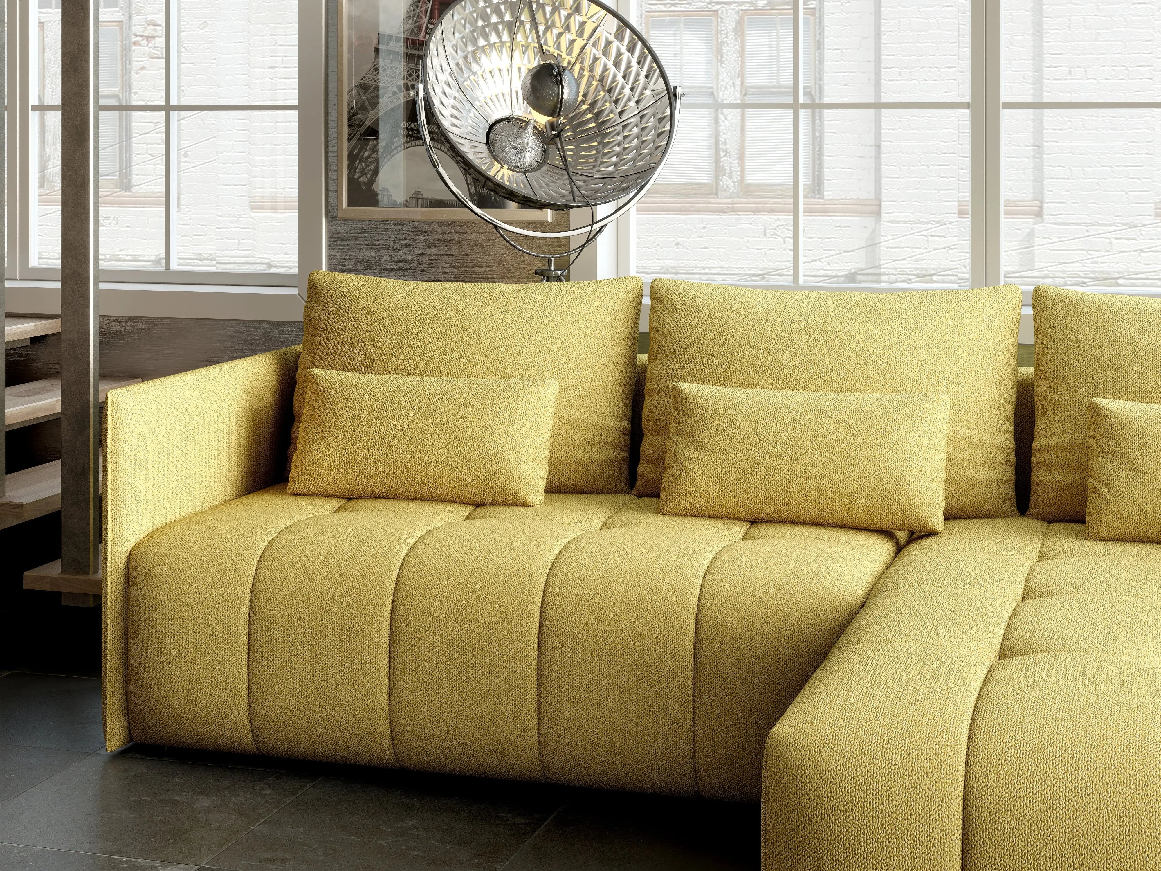 Colțar extensibil dumonde cu ladă de depozitare si sezut confortabil din spuma HR, Malta Galben II 235x185 cm Fabrica