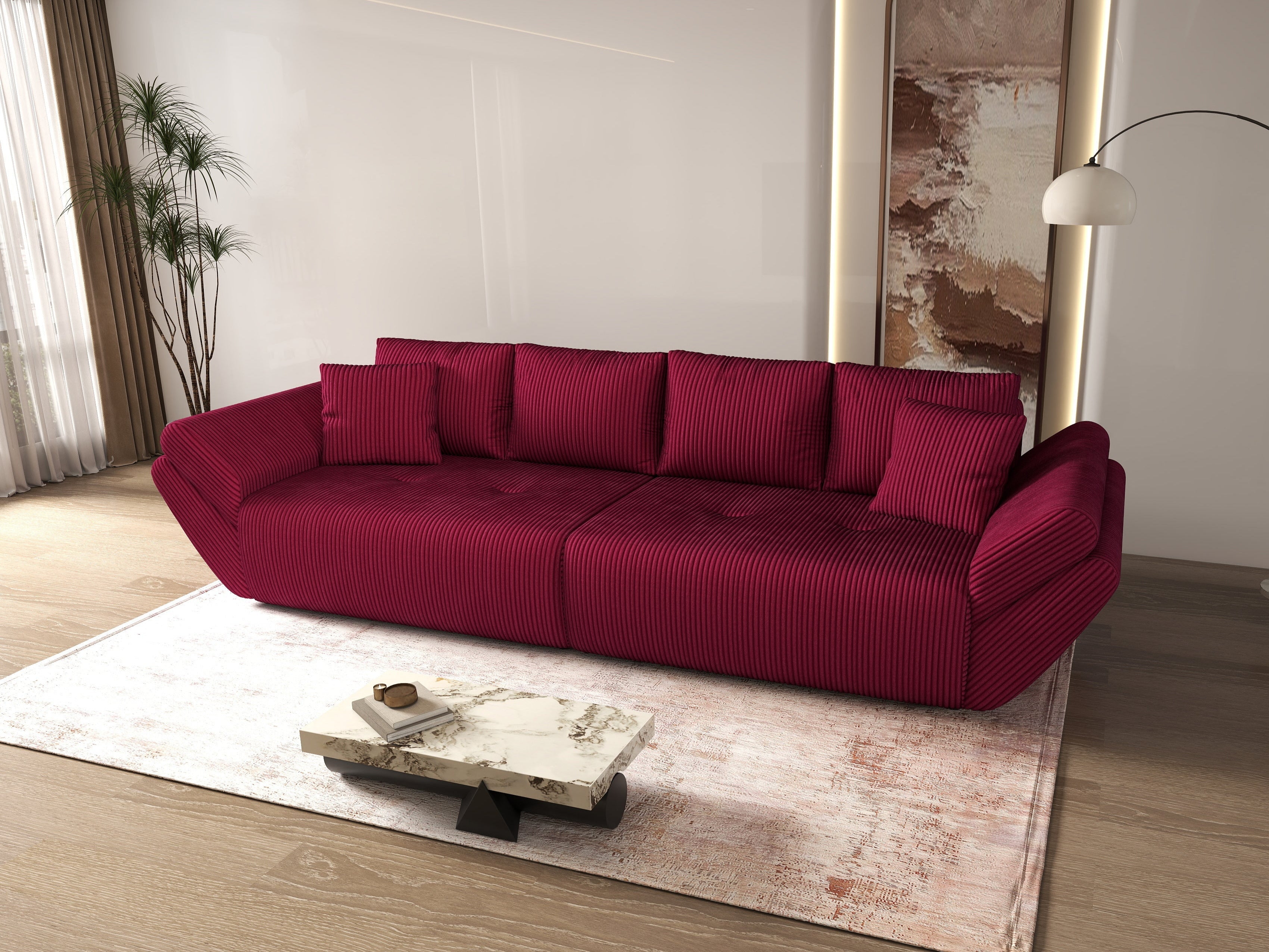 Canapea extensibilă dumonde cu ladă de depozitare si sezut confortabil din spuma HR, Berlin Zoom Red 300x100 cm Fabrica