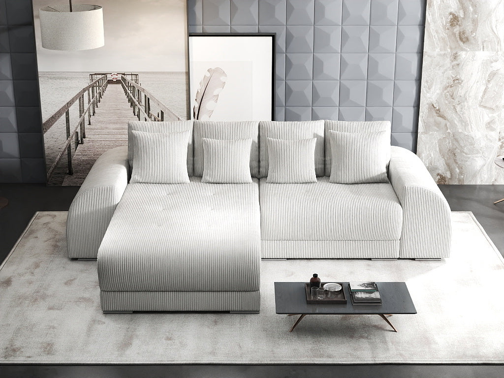 Colțar extensibil dumonde cu ladă de depozitare si sezut confortabil din spuma HR, Verona Zoom Crem 290x185 cm Fabrica