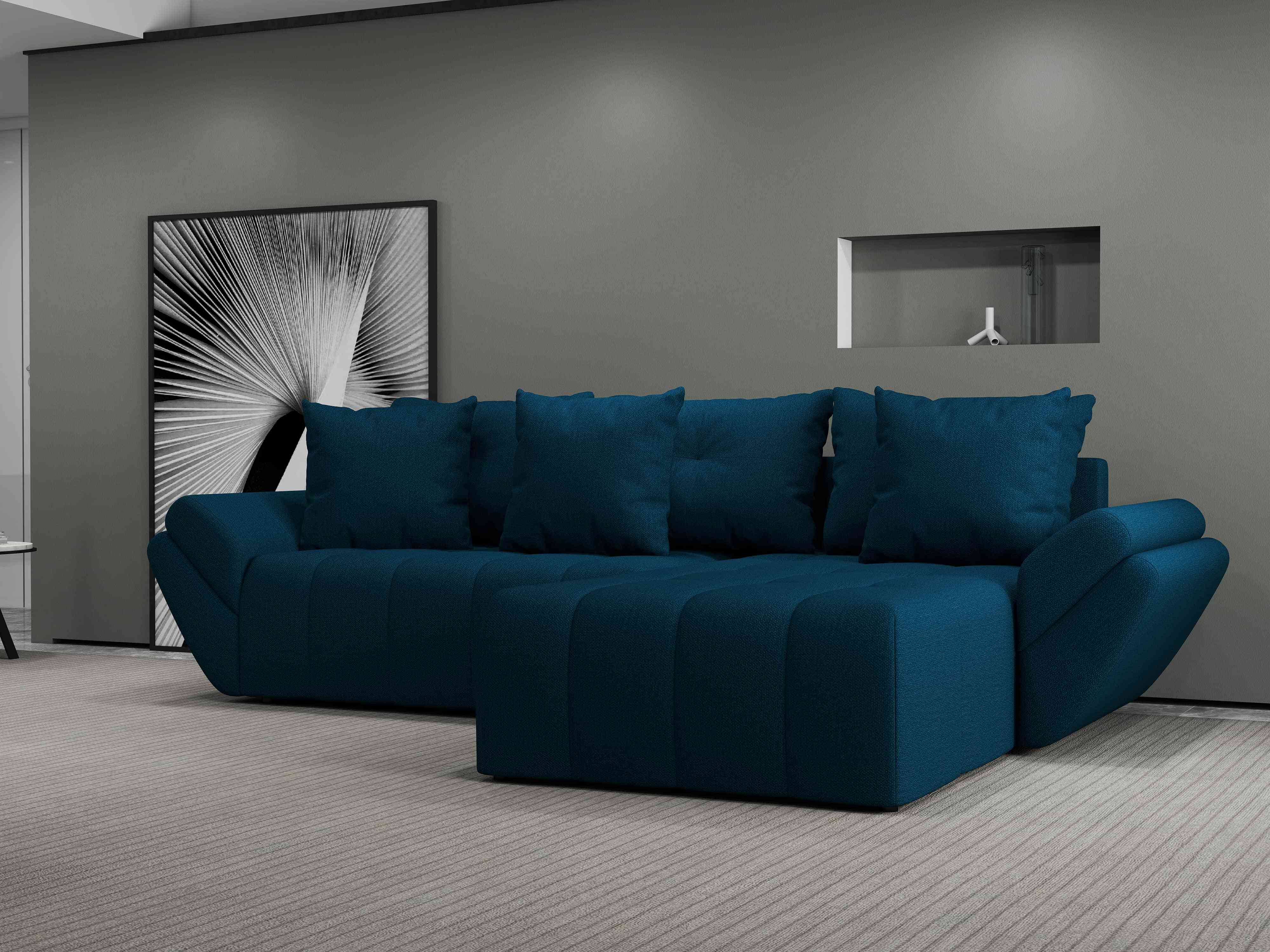 Colțar extensibil dumonde cu ladă de depozitare si sezut confortabil din spuma HR, Berlin Enjoy Petrol 280x185 cm II Fabrica