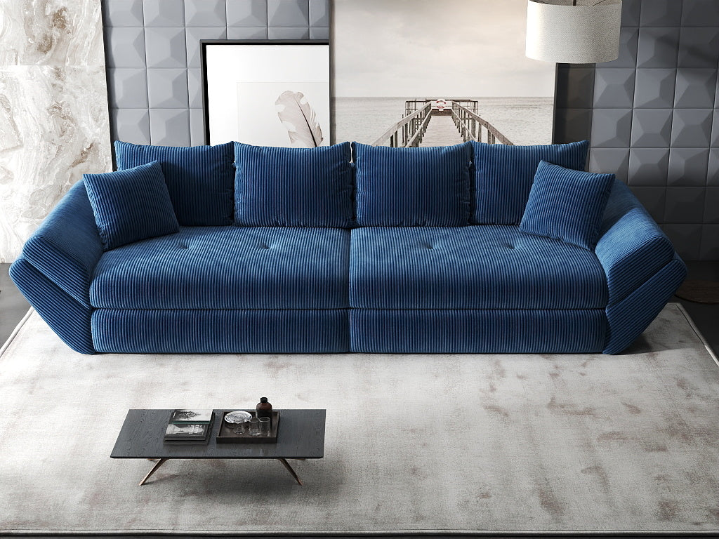 Canapea extensibilă dumonde cu ladă de depozitare si sezut confortabil din spuma HR, Loana Zoom Albastru 300x100 cm Fabrica