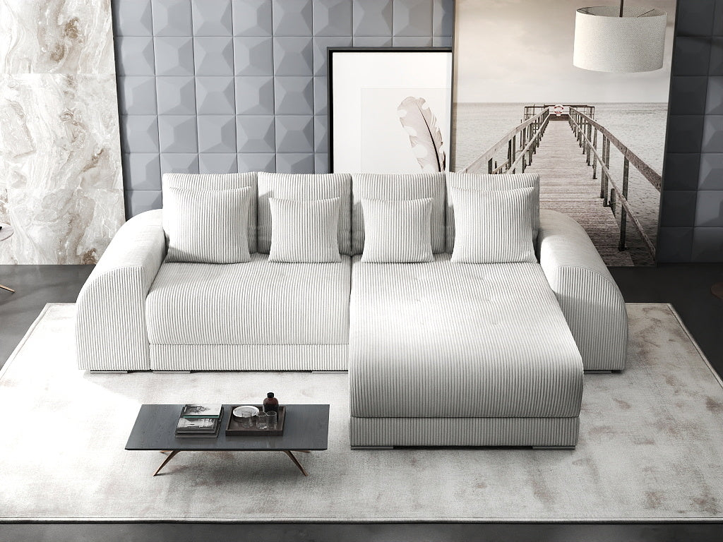 Colțar extensibil dumonde cu ladă de depozitare si sezut confortabil din spuma HR, Verona Zoom Crem II 290x185 cm Fabrica