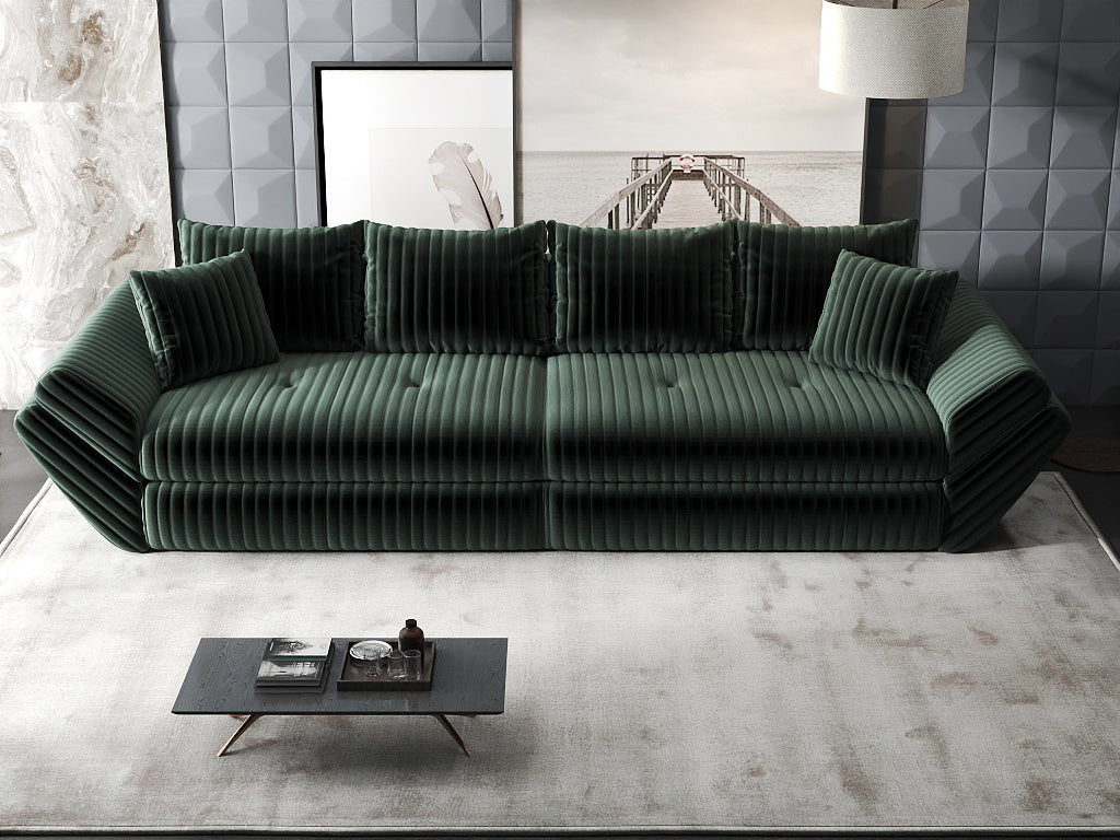 Canapea extensibilă dumonde cu ladă de depozitare si sezut confortabil din spuma HR, Loana Ambience Verde 300x100 cm Fabrica