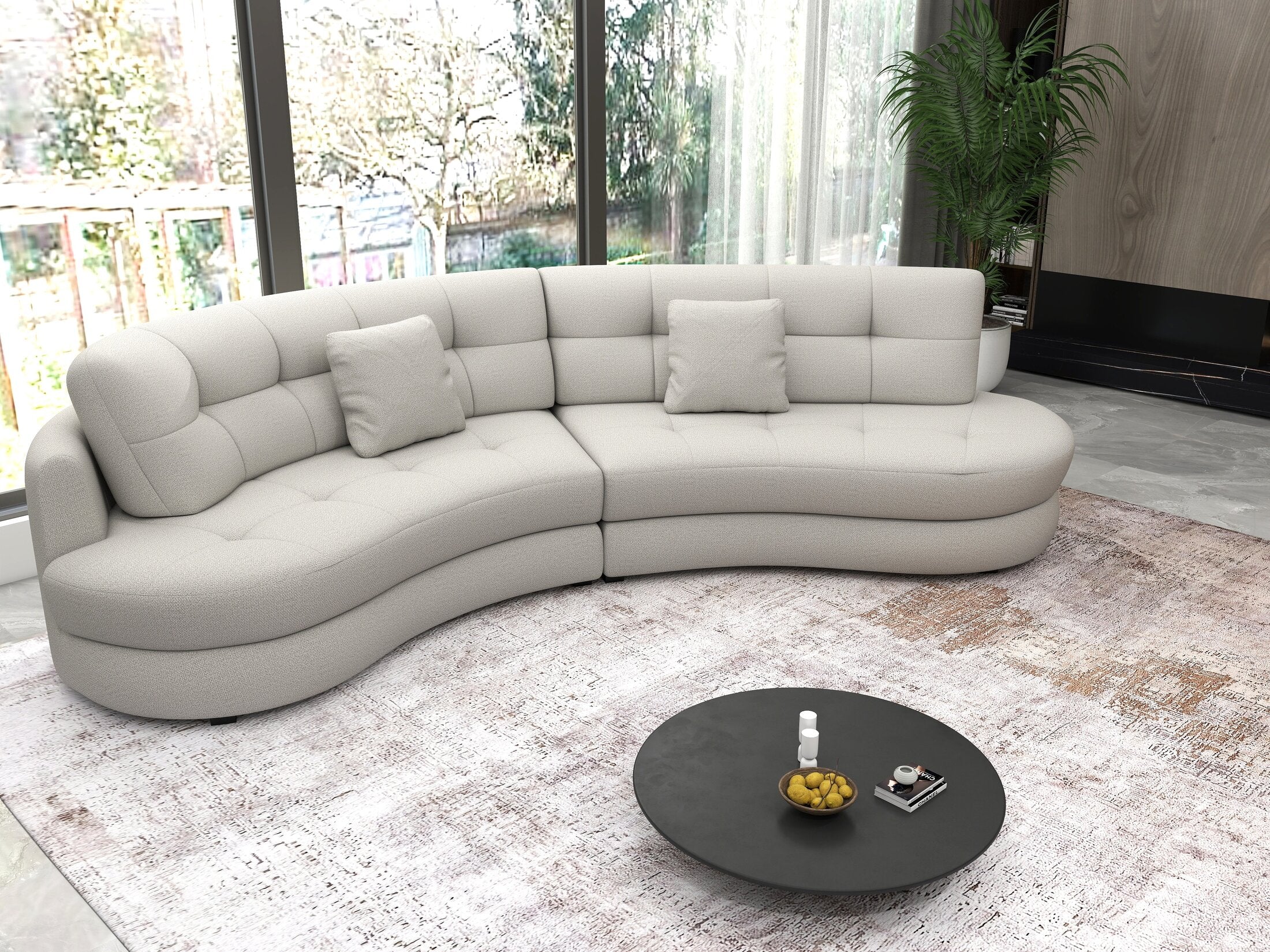 Canapea semirotunda dumonde cu șezut confortabil din spumă HR, Roma Enjoy Bej 300x160 cm