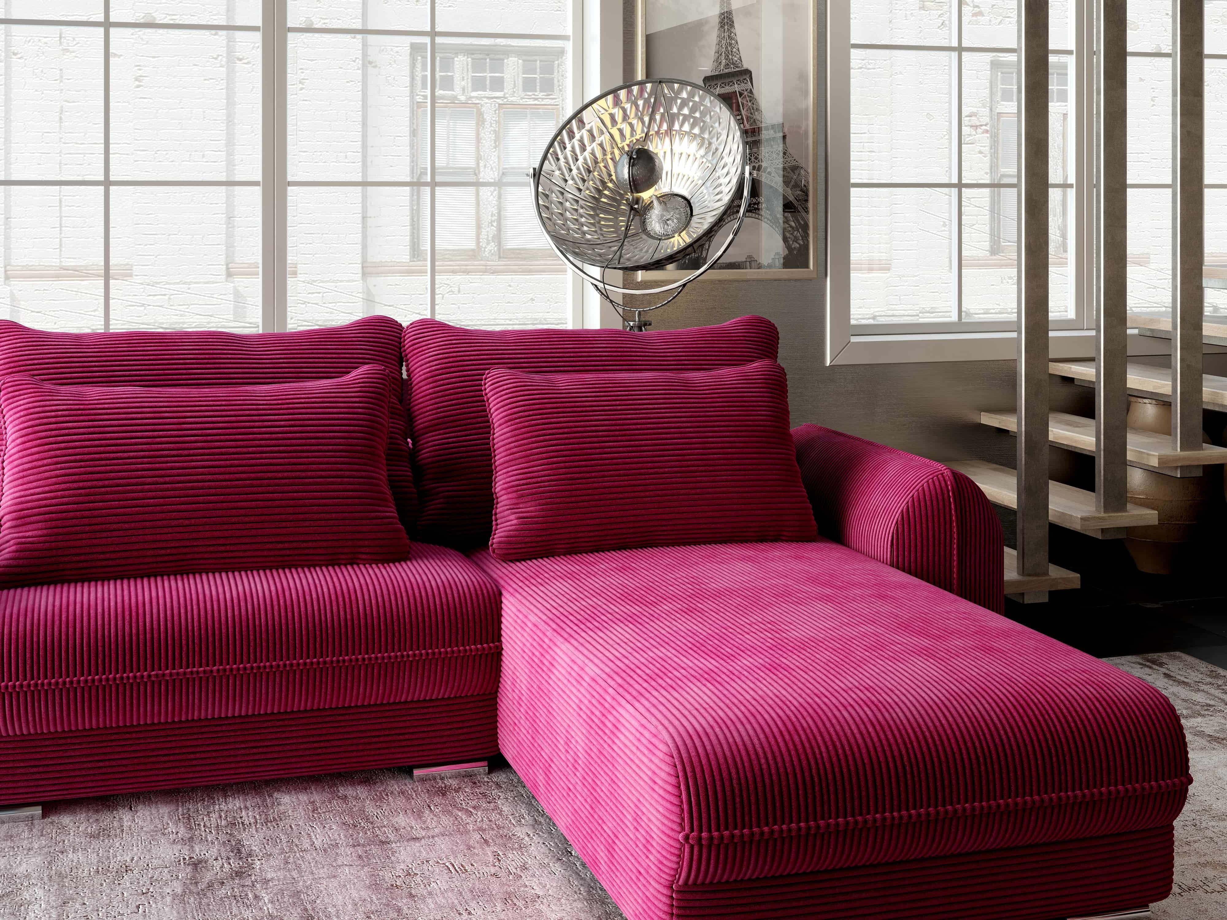 Colțar extensibil dumonde cu ladă de depozitare si sezut confortabil din spuma HR, Denver Zoom Rosu 275x185 cm II Fabrica