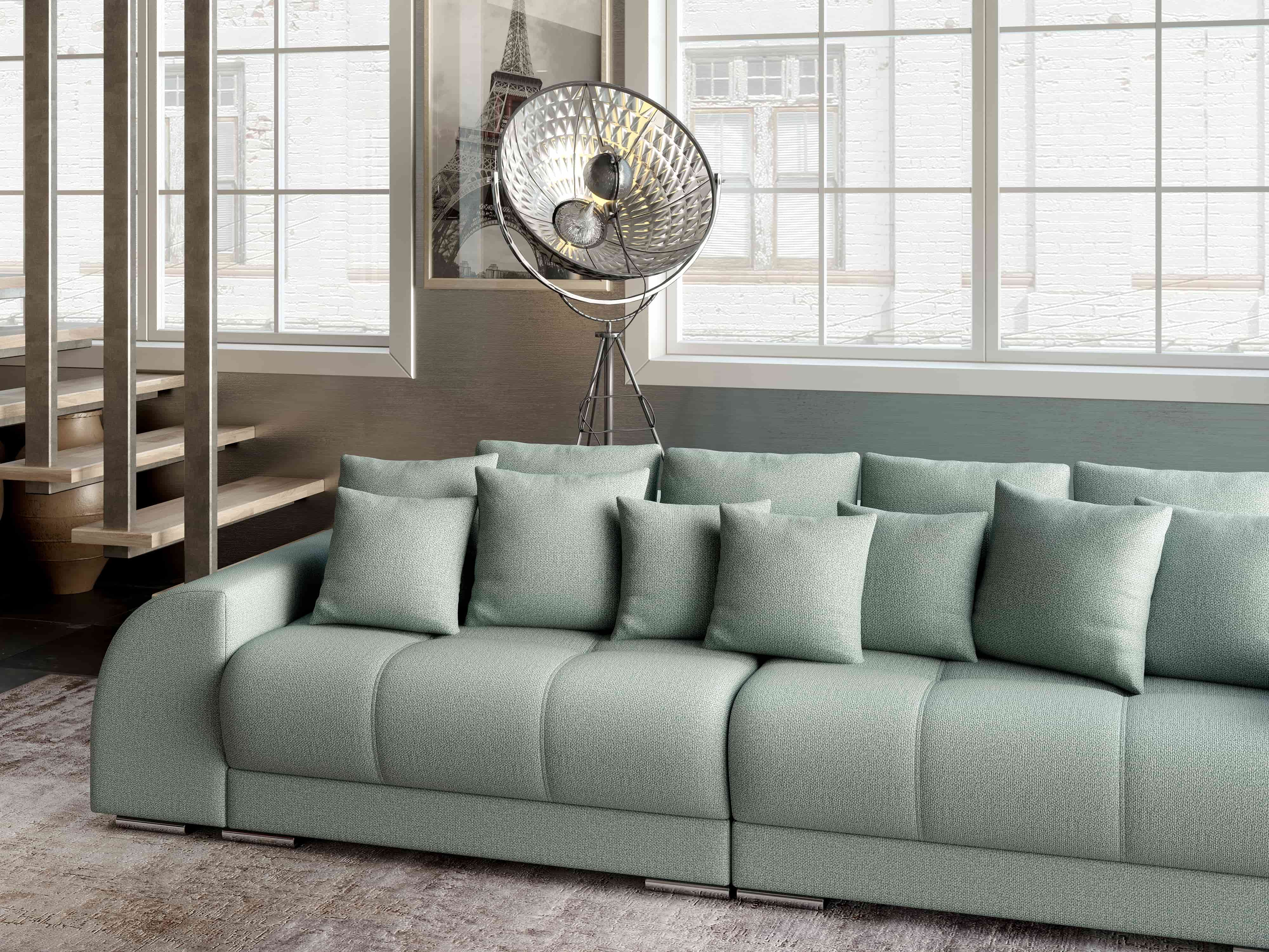 Canapea extensibilă dumonde cu 2 lăzi de depozitare si sezut confortabil din spuma HR, Verona Enjoy Mint 310x100 cm Fabrica