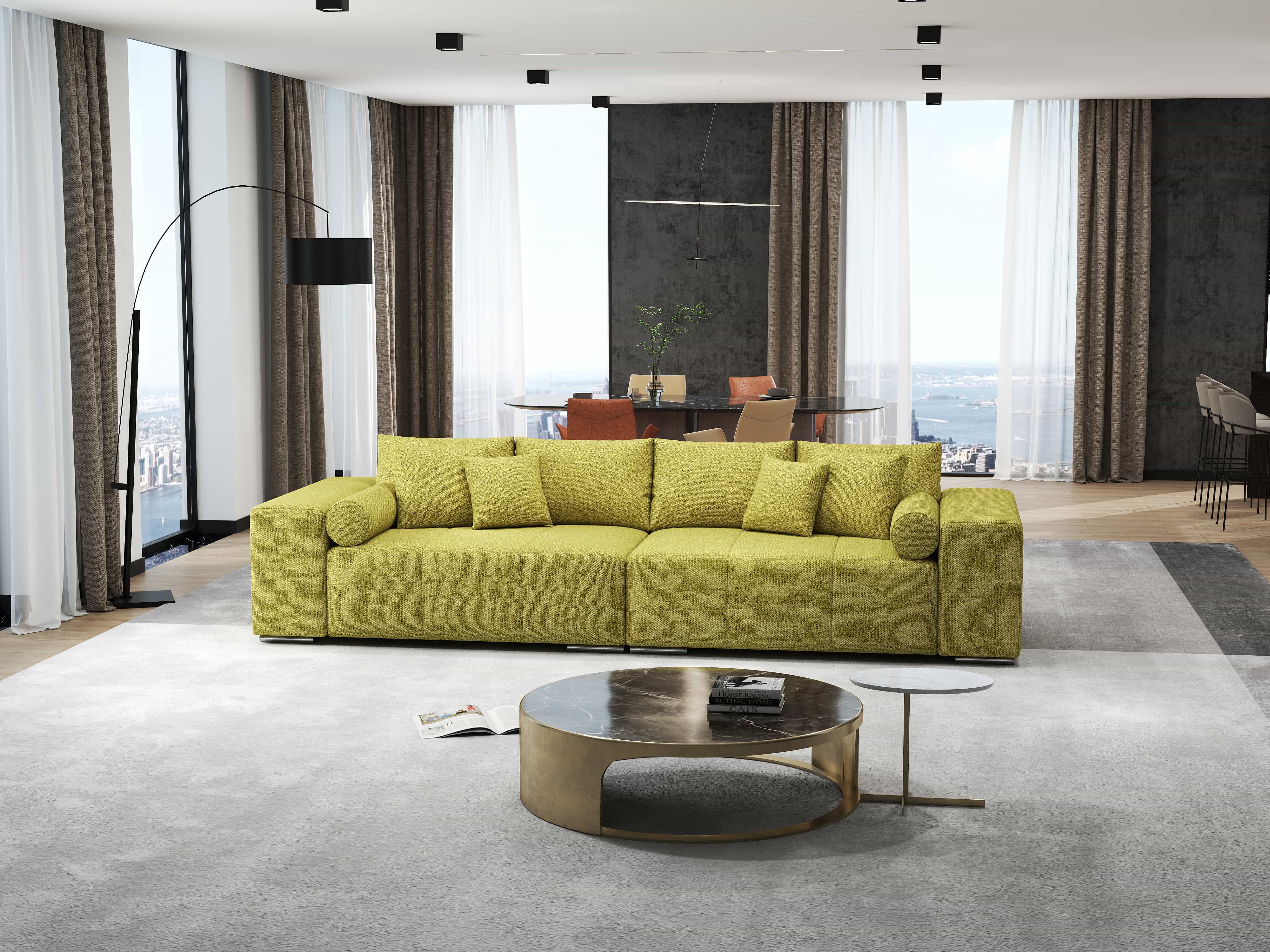 Canapea extensibilă dumonde cu ladă de depozitare si sezut confortabil din spuma HR, Marbela Green Lux XXL 295x100 cm Fabrica