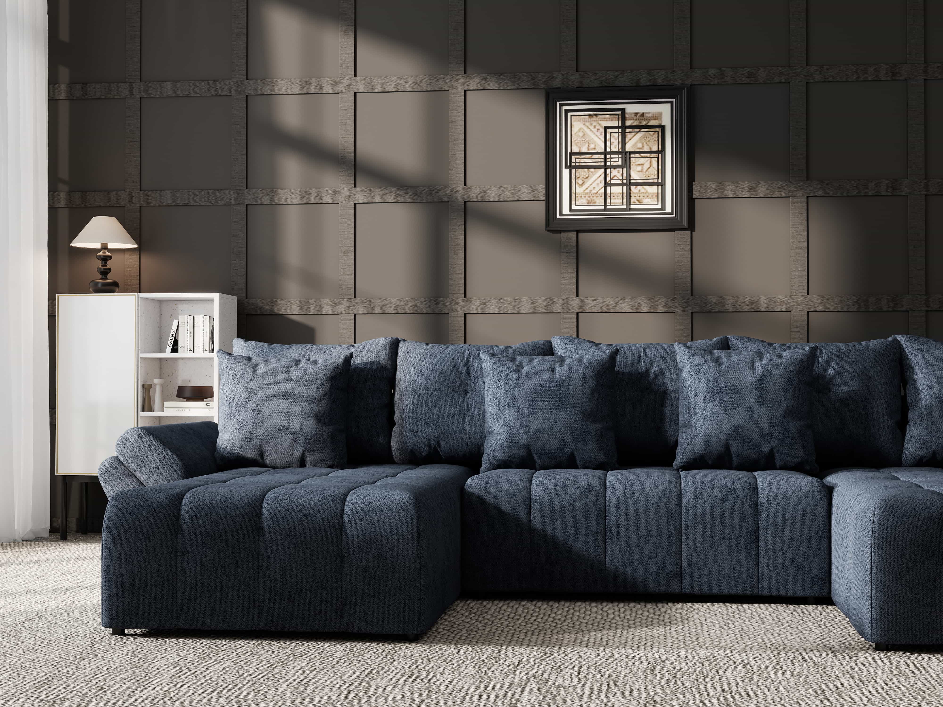 Colțar extensibil dumonde cu ladă de depozitare si sezut confortabil din spuma HR, Berlin U Enjoy Antracit 380x180 cm Fabrica