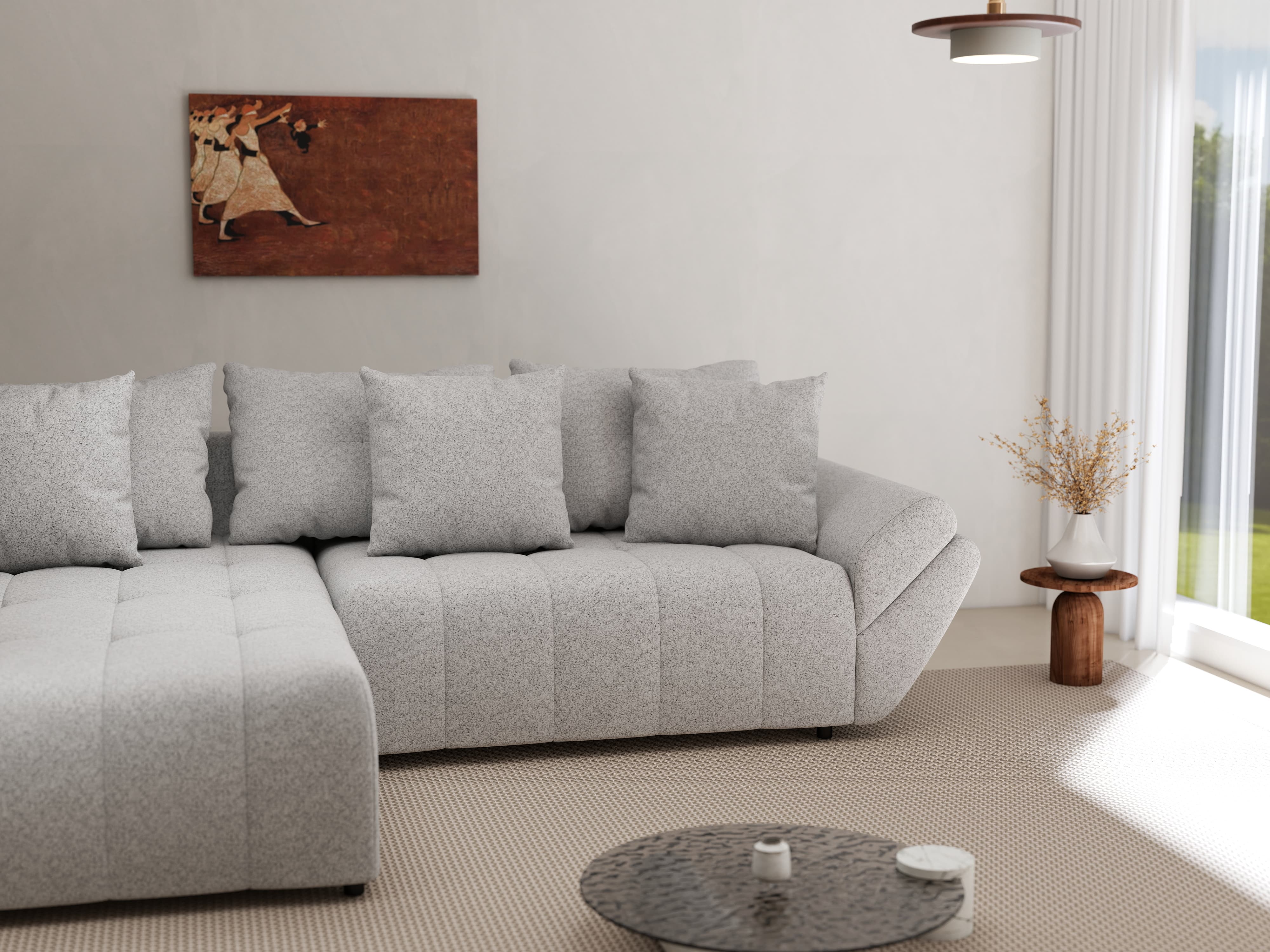 Colțar extensibil dumonde cu ladă de depozitare si sezut confortabil din spuma HR, Berlin Euphoria Dove 280x185 cm Fabrica