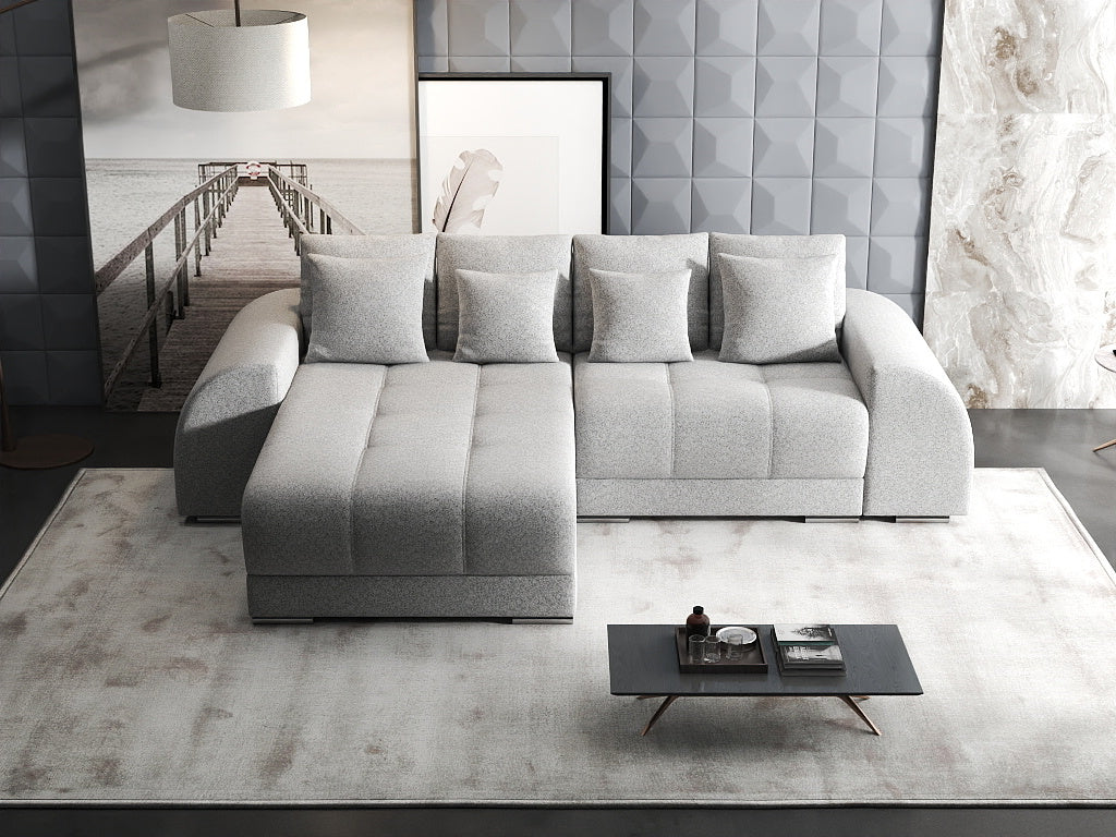 Colțar extensibil dumonde cu ladă de depozitare si sezut confortabil din spuma HR, Verona Euphoria Dove 290x185 cm Fabrica