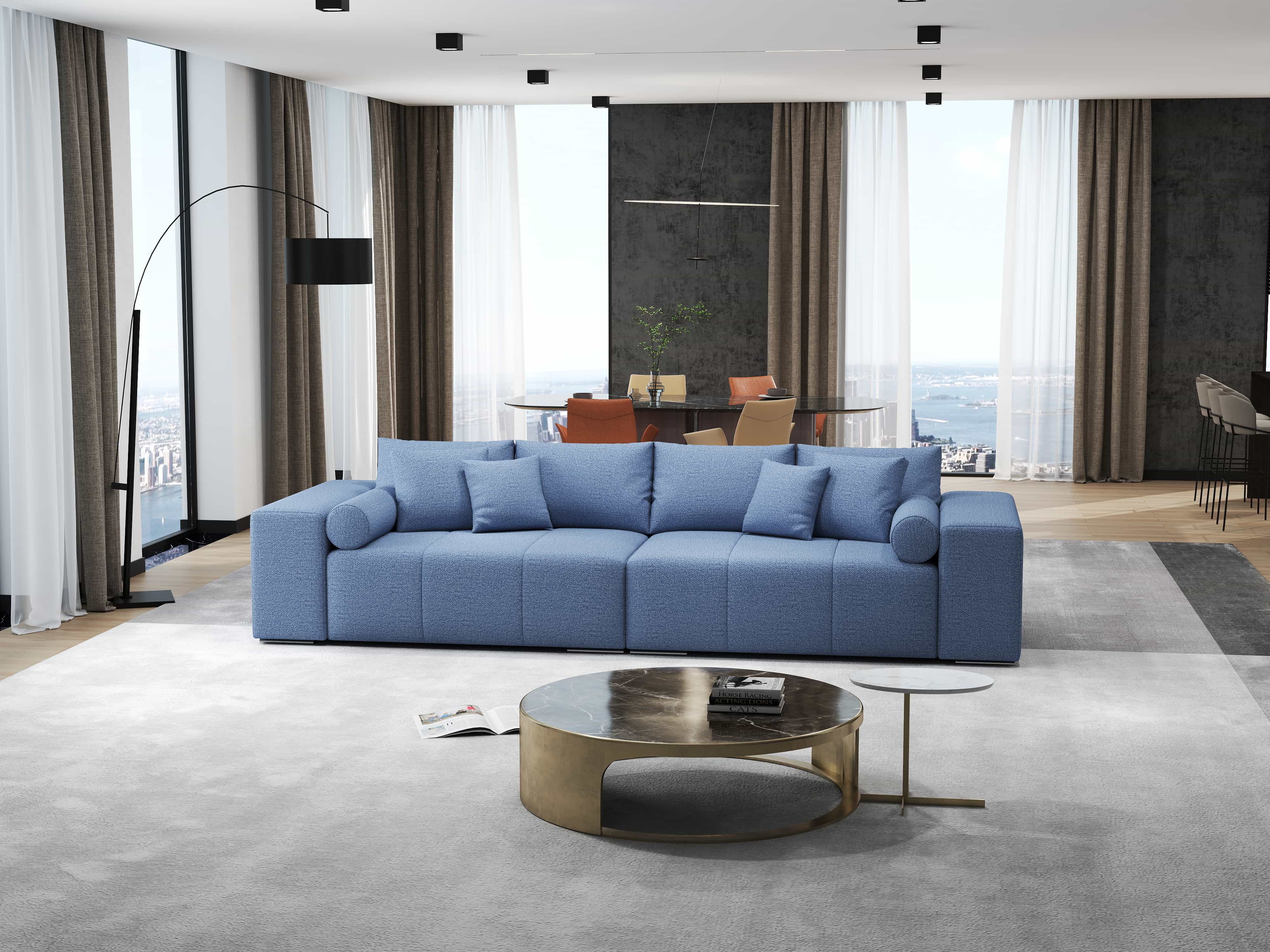 Canapea extensibilă dumonde cu ladă de depozitare si sezut confortabil din spuma HR, Marbela Enjoy Blue XXL 295x100 cm fabrica