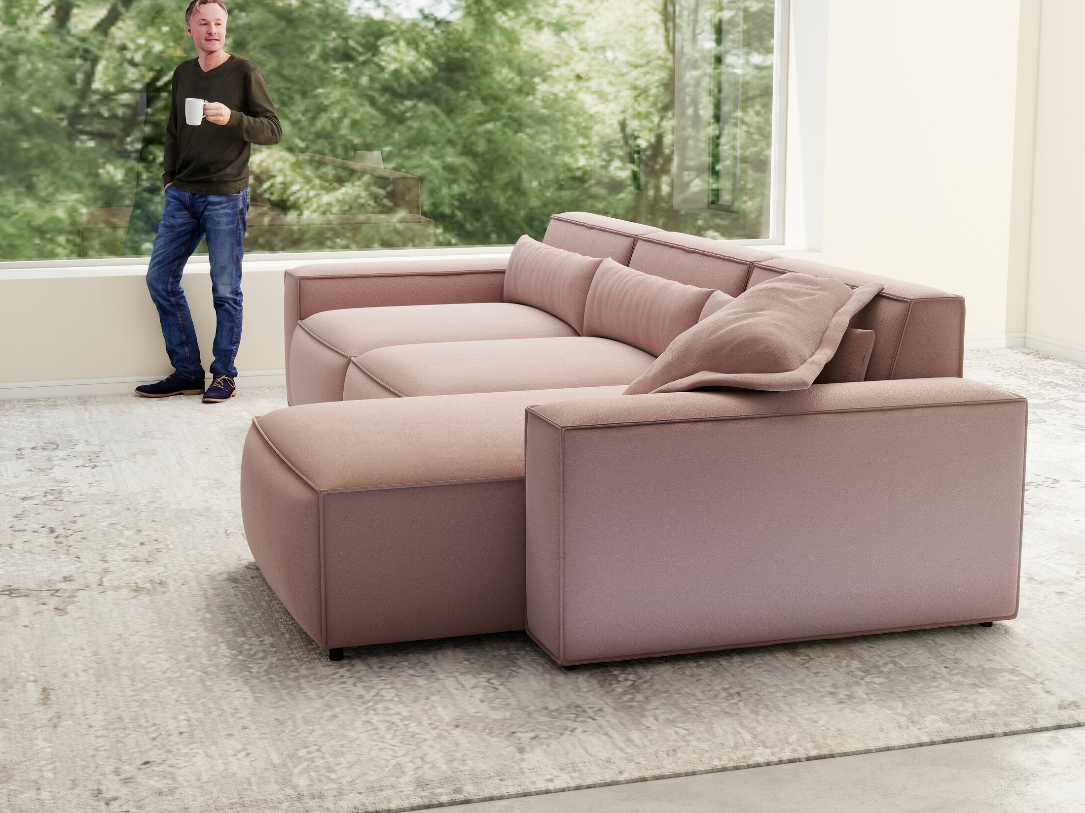 Colțar dumonde cu sezut confortabil din spuma HR, Marvelo XL Royal Roz 366x175 cm II