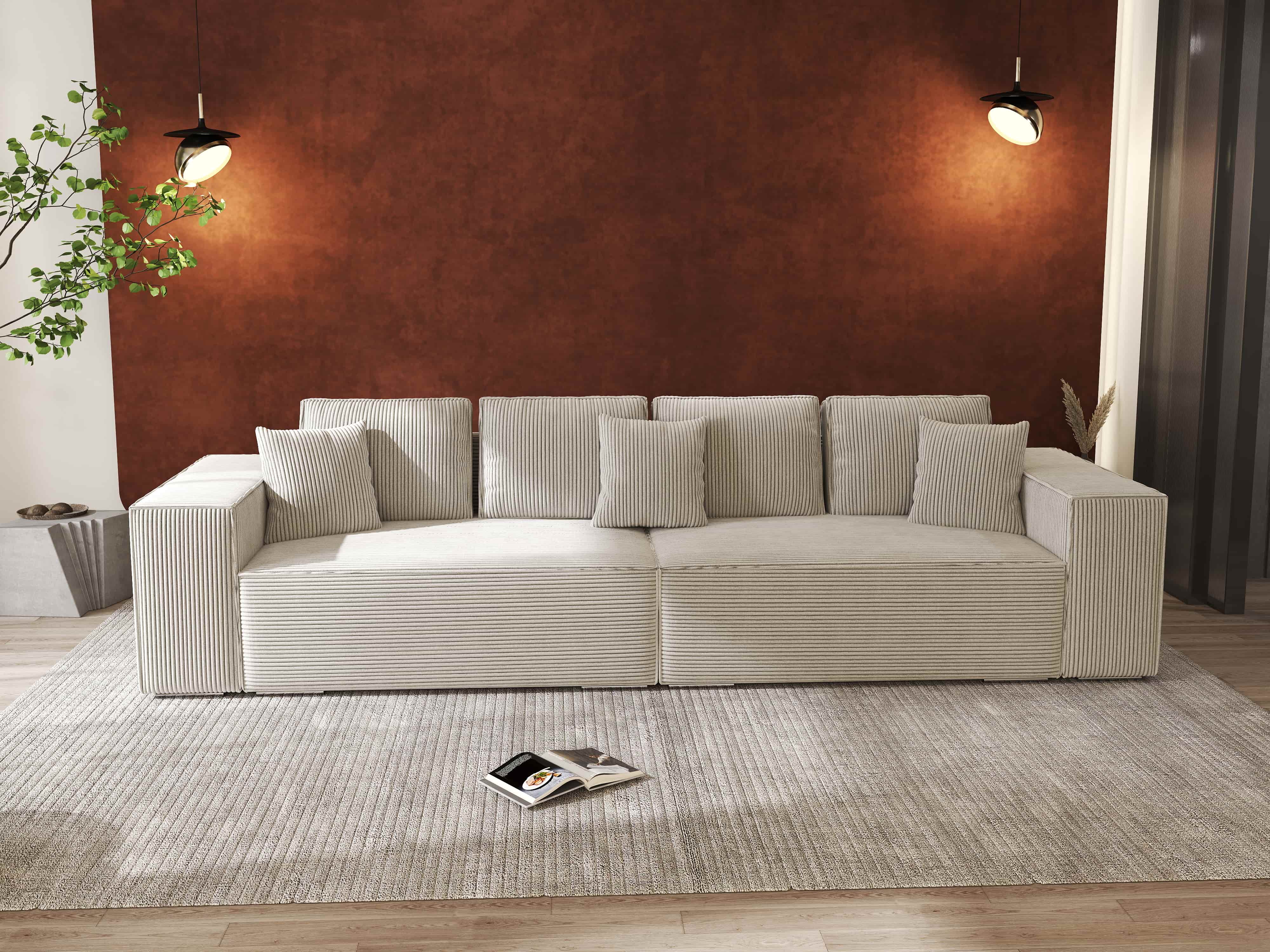 Canapea extensibilă dumonde cu ladă de depozitare si sezut confortabil din spuma HR, Dream Zoom Cream 310x100 cm Fabrica