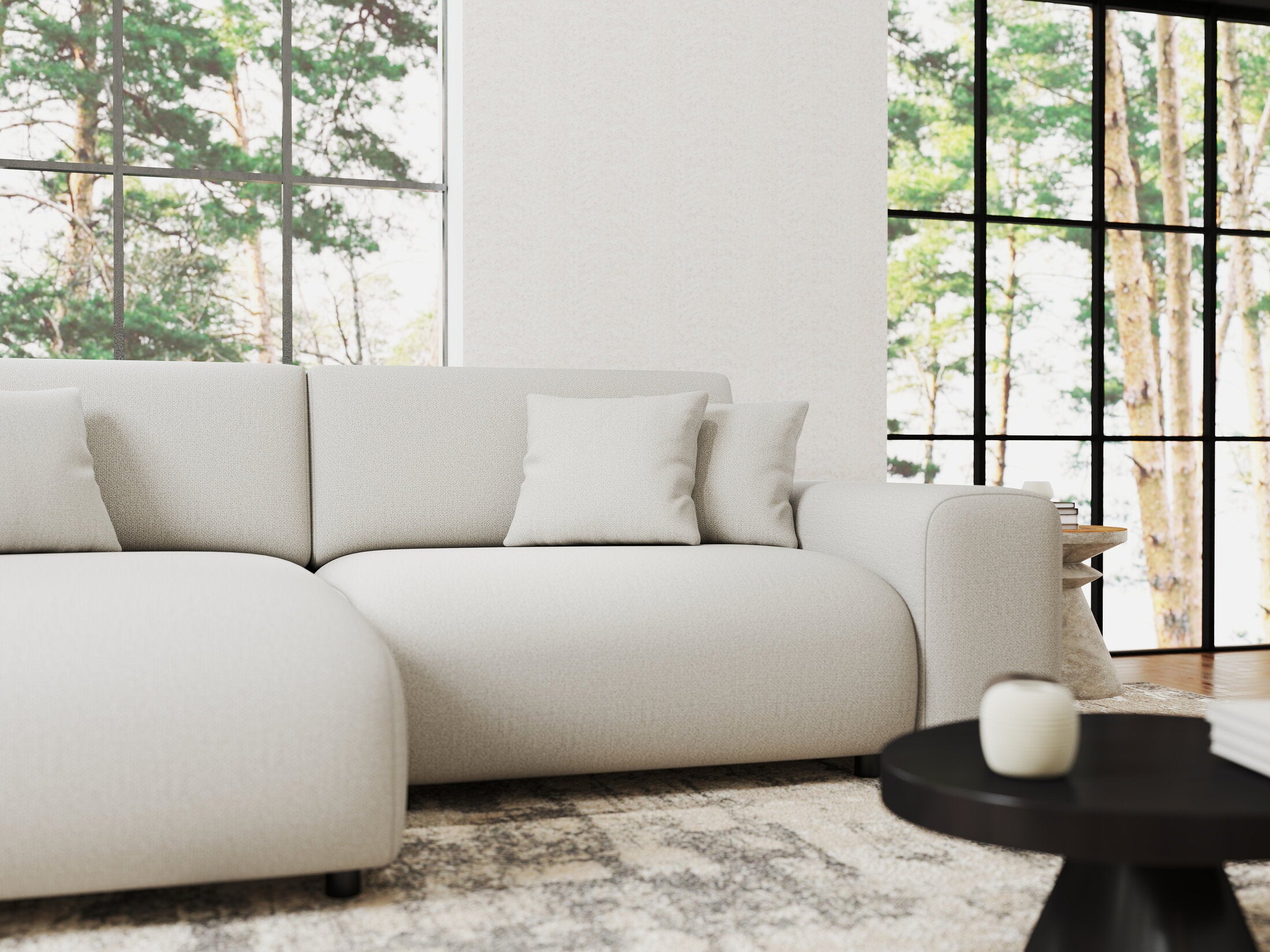 Colțar extensibil dumonde cu ladă de depozitare si sezut confortabil din spuma HR, Sarina Enjoy Bej 255x168 cm