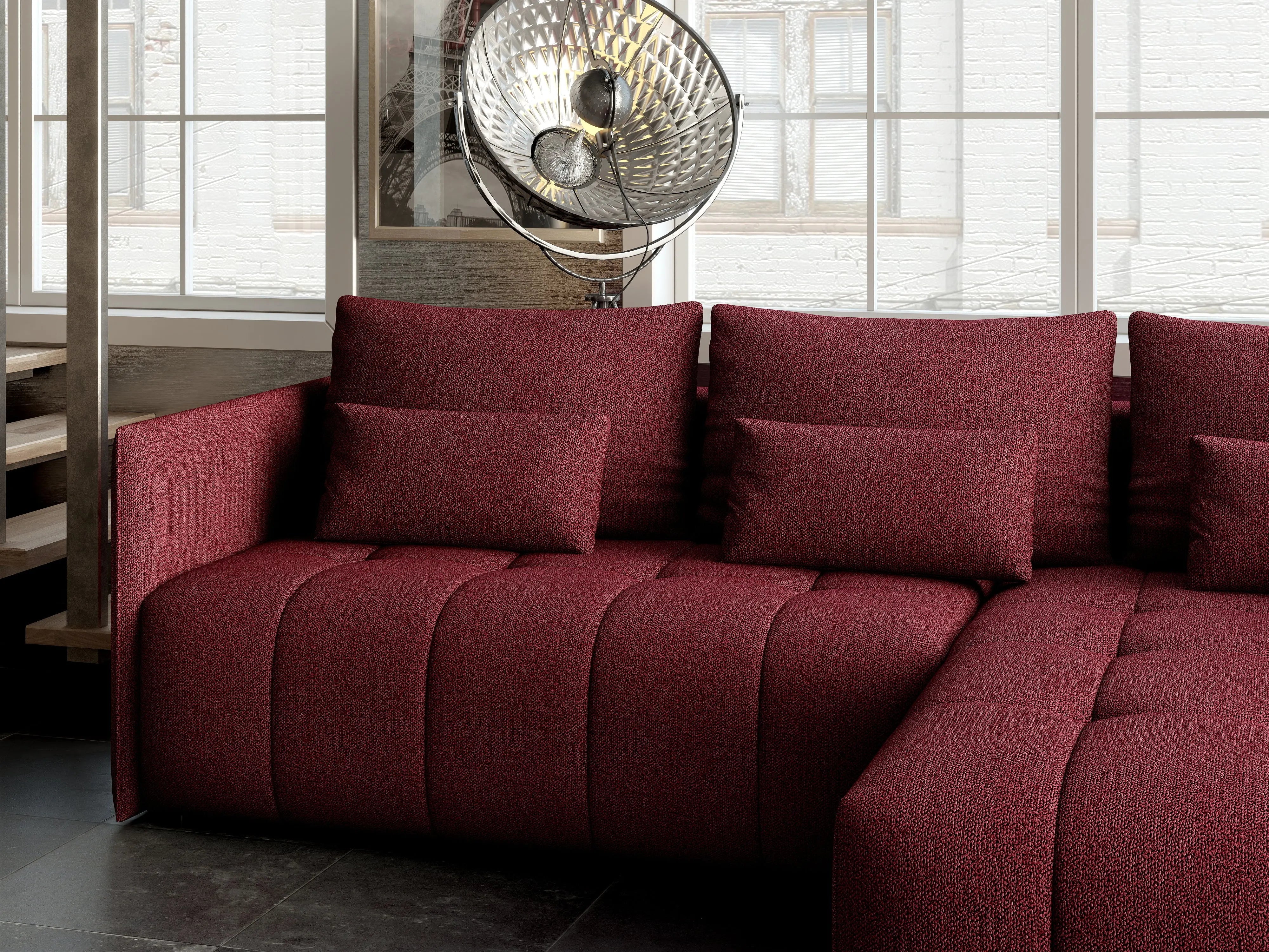 Colțar extensibil dumonde cu ladă de depozitare si sezut confortabil din spuma HR, Malta Bordoux II 235x185 cm Fabrica