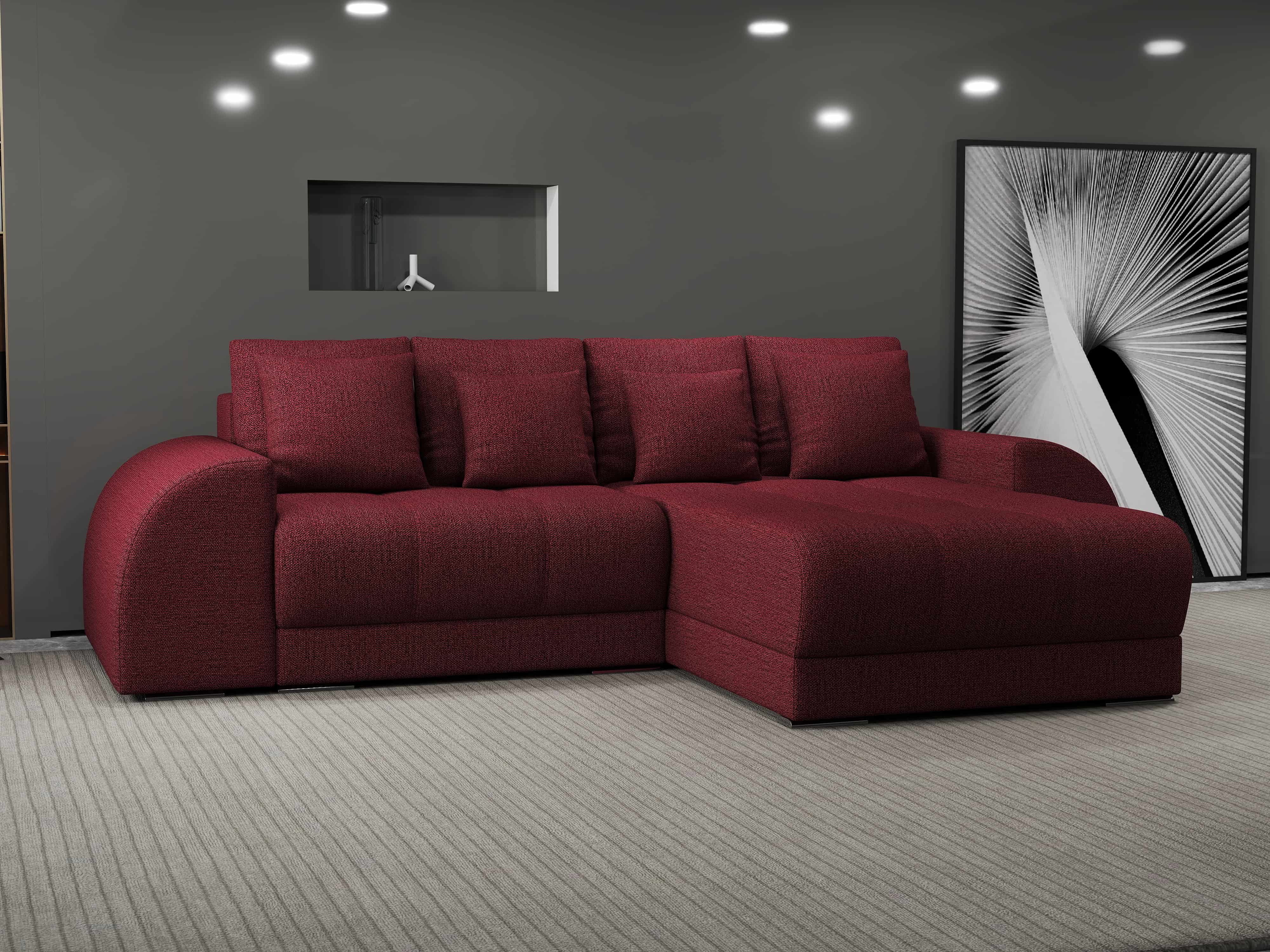 Colțar extensibil dumonde cu ladă de depozitare si sezut confortabil din spuma HR, Verona Enjoy Rosu II 290x185 cm Fabrica