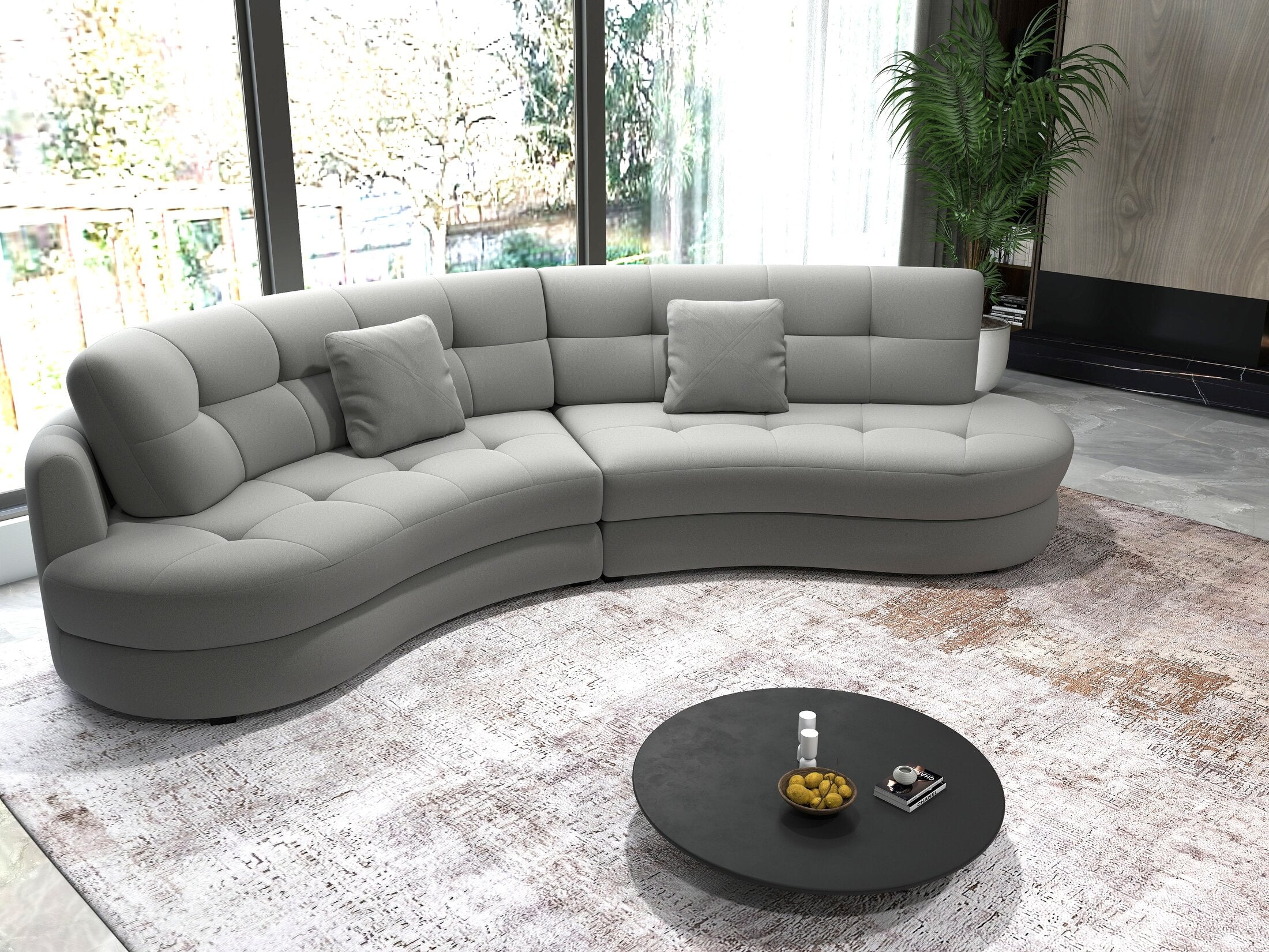 Canapea semirotunda dumonde cu șezut confortabil din spumă HR, Roma Royal Gri 300x160 cm