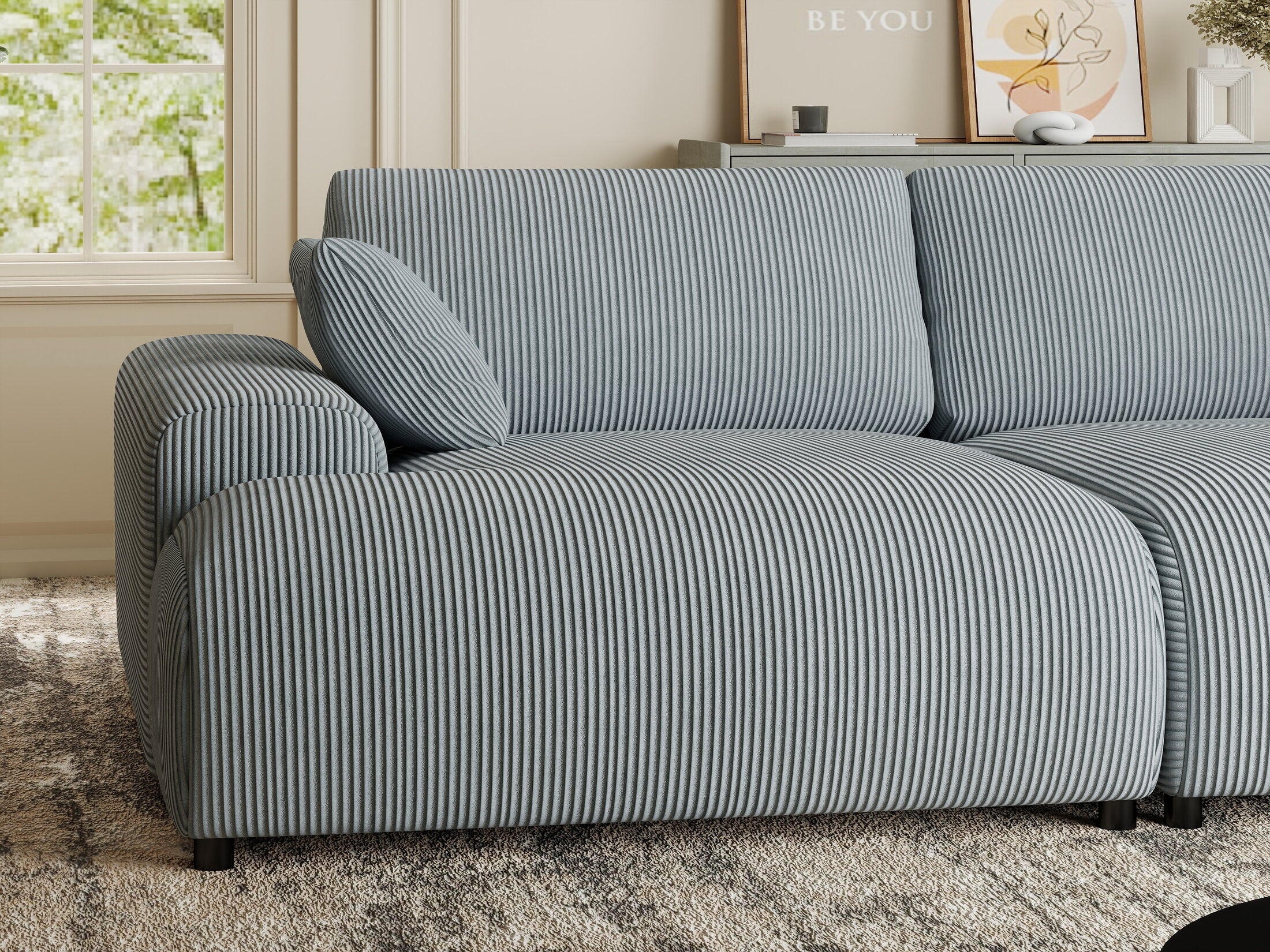 Canapea dumonde cu sezut confortabil din spuma HR, Hudson Zoom Gri Mint 237x144 cm