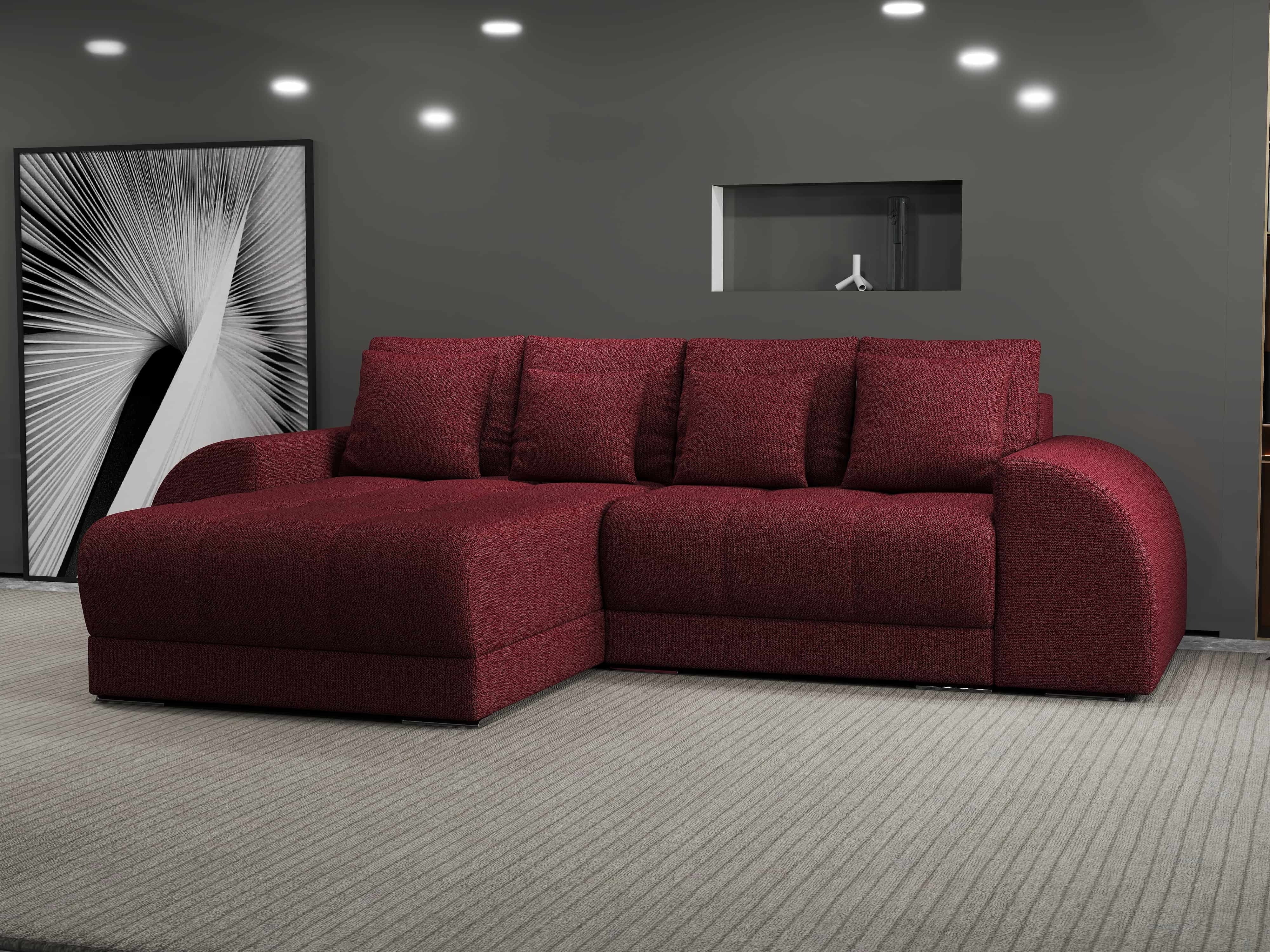 Colțar extensibil dumonde cu ladă de depozitare si sezut confortabil din spuma HR, Verona Enjoy Rosu 290x185 cm Fabrica