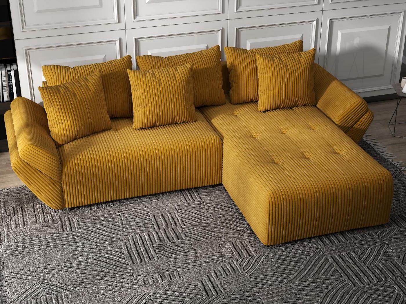 Colțar extensibil dumonde cu ladă de depozitare si sezut confortabil din spuma HR, Berlin Ambience Mustar 280x185 cm II Fabrica