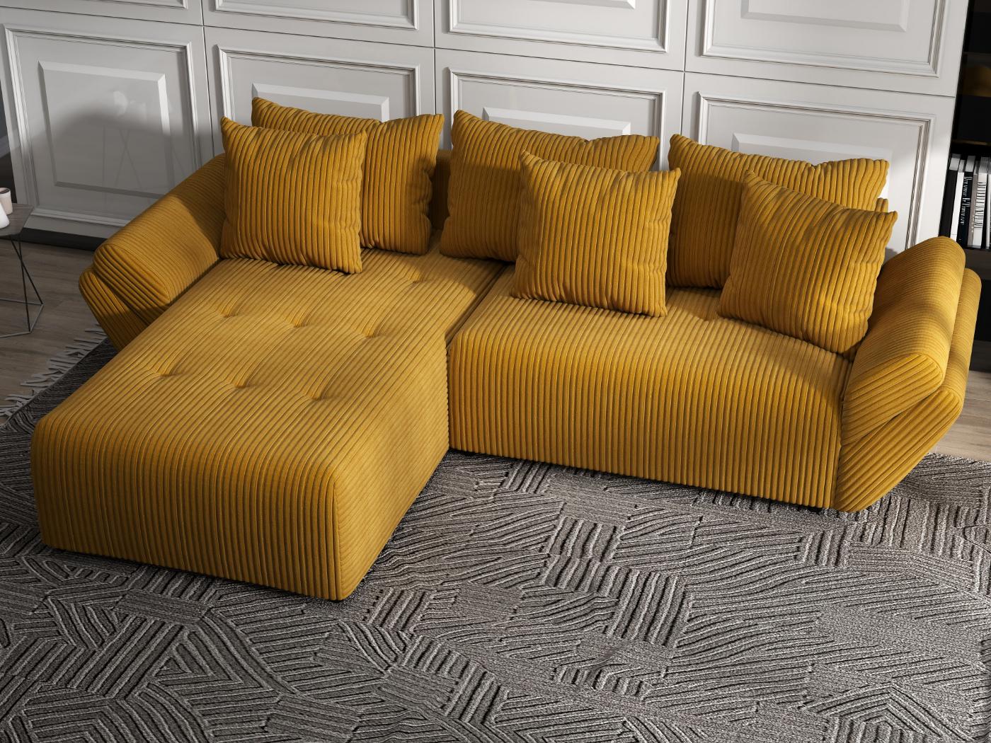 Colțar extensibil dumonde cu ladă de depozitare si sezut confortabil din spuma HR, Berlin Ambience Mustar 280x185 cm Fabrica