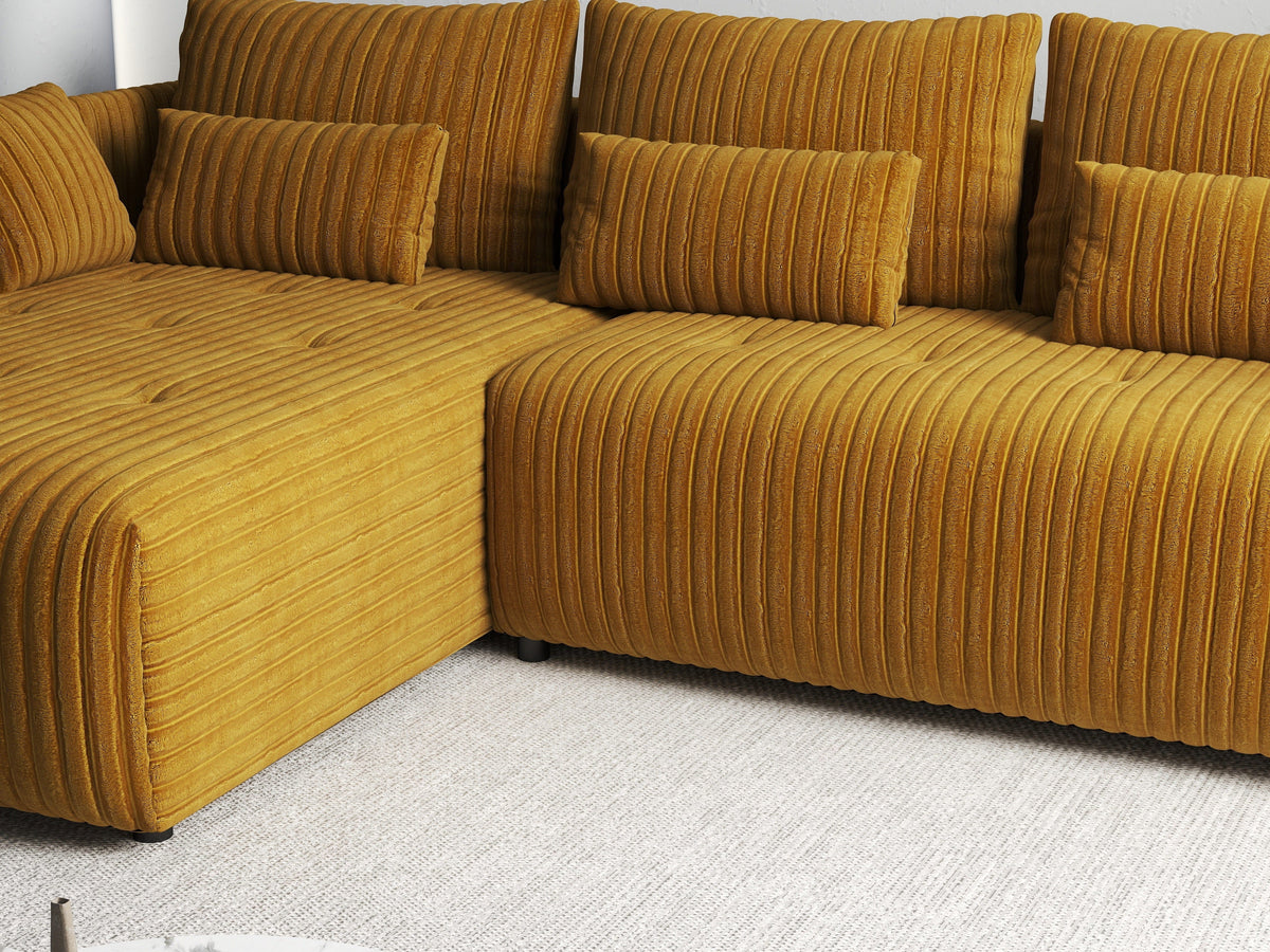 Colțar extensibil dumonde cu ladă de depozitare si sezut confortabil din spuma HR, Malta Ambience Mustard 235x185 cm Fabrica