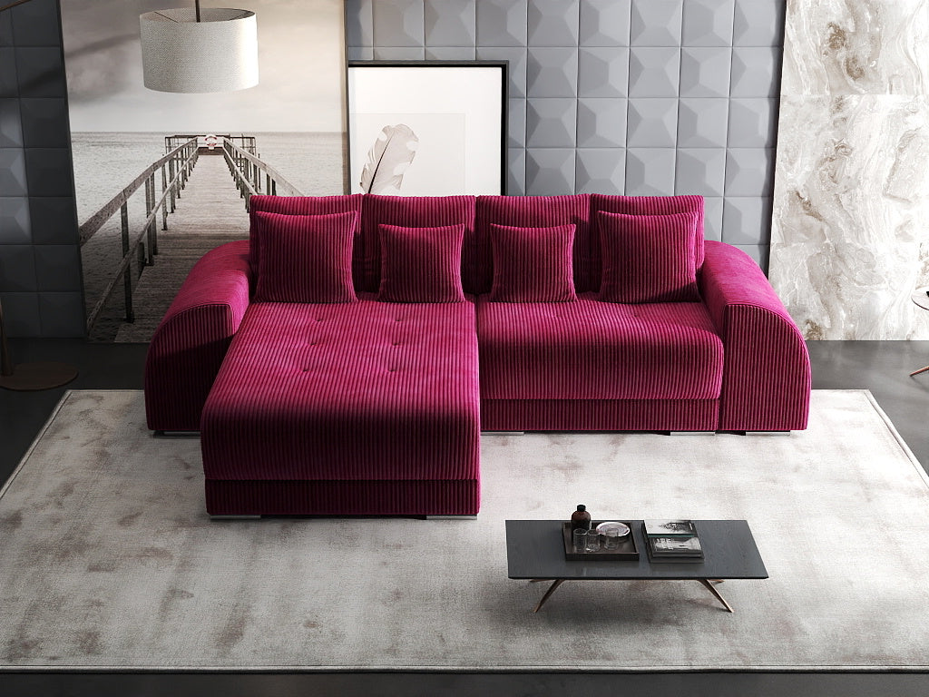 Colțar extensibil dumonde cu ladă de depozitare si sezut confortabil din spuma HR, Verona Zoom Rosu 290x185 cm Fabrica