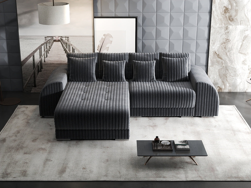 Colțar extensibil dumonde cu ladă de depozitare si sezut confortabil din spuma HR, Verona Ambience Gri 290x185 cm Fabrica