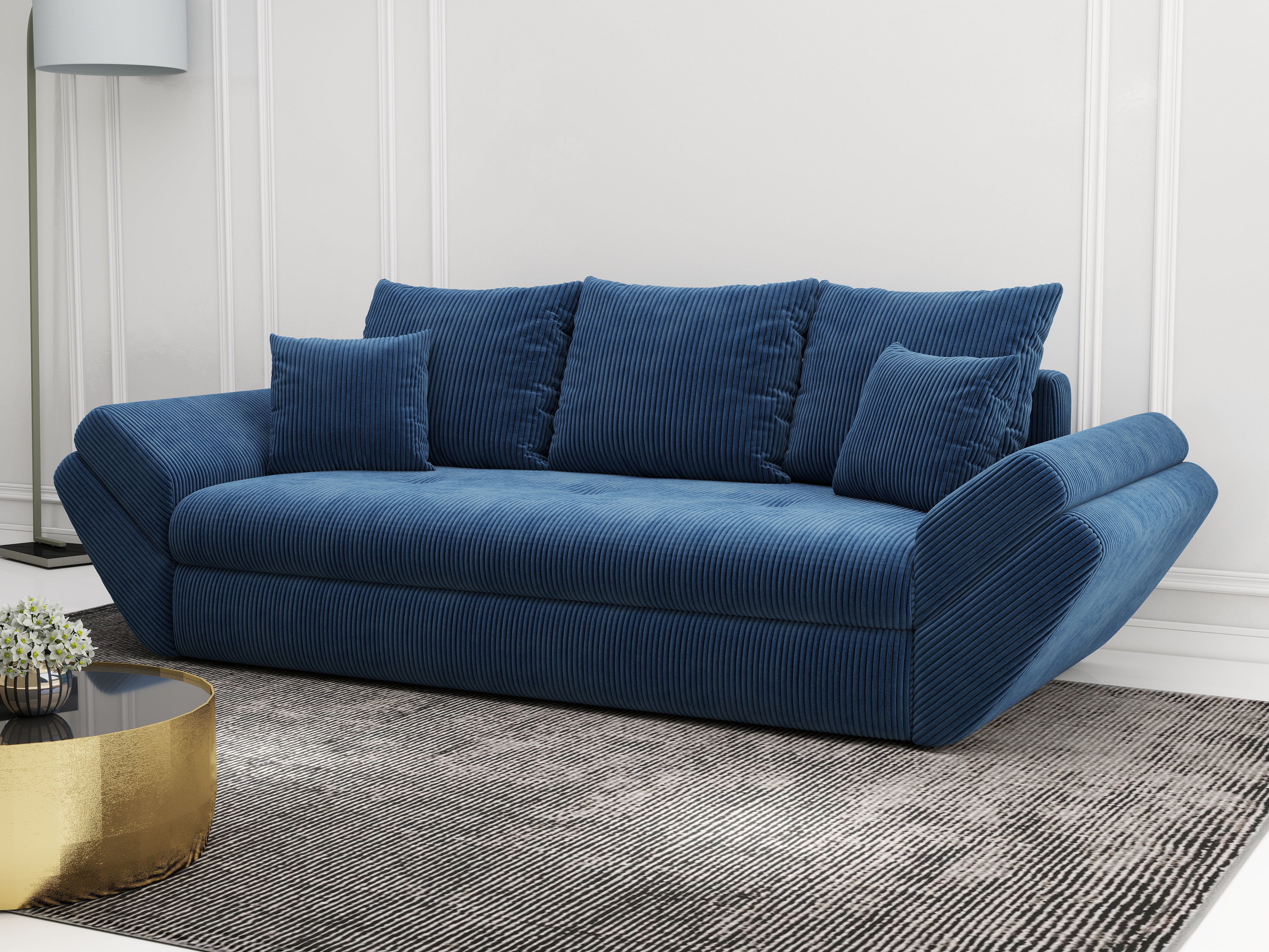 Canapea extensibilă dumonde cu ladă de depozitare si sezut confortabil din spuma HR, Loana Zoom Blue 250x100 cm Fabrica