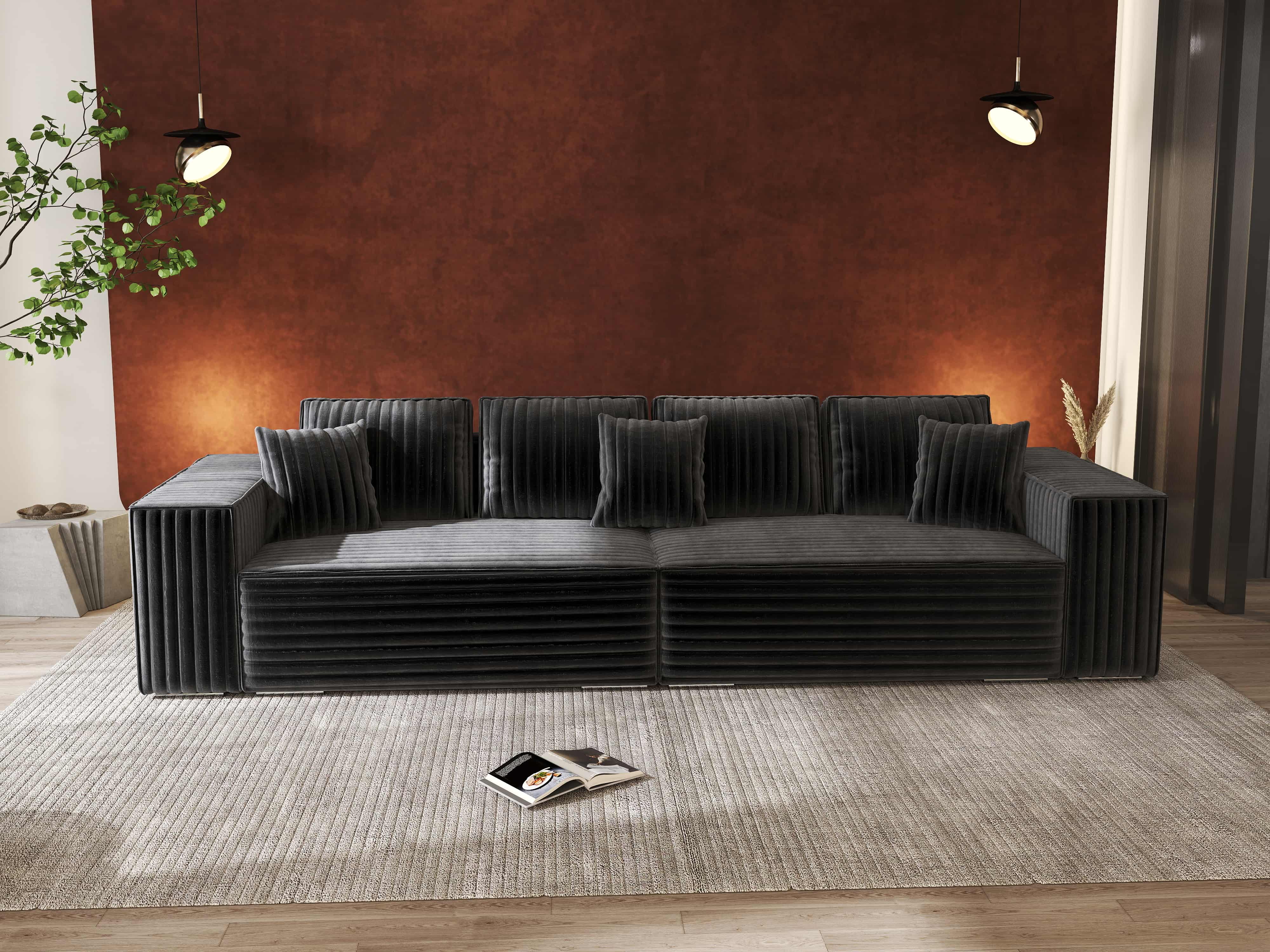 Canapea extensibilă dumonde cu ladă de depozitare si sezut confortabil din spuma HR, Dream Ambience Gri 310x100 cm Fabrica