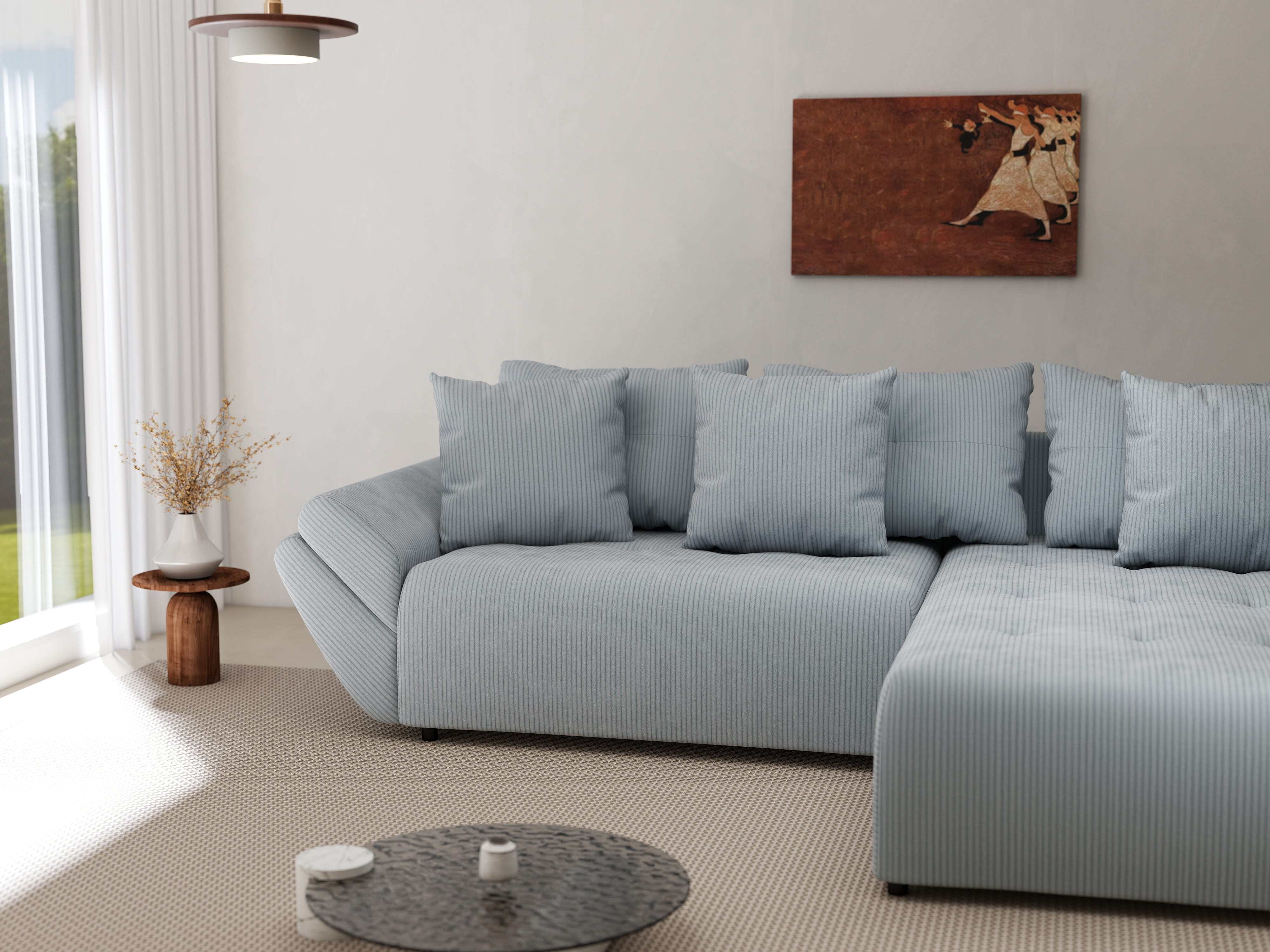 Colțar extensibil dumonde cu ladă de depozitare si sezut confortabil din spuma HR, Berlin Zoom Grey 280x185 cm II Fabrica