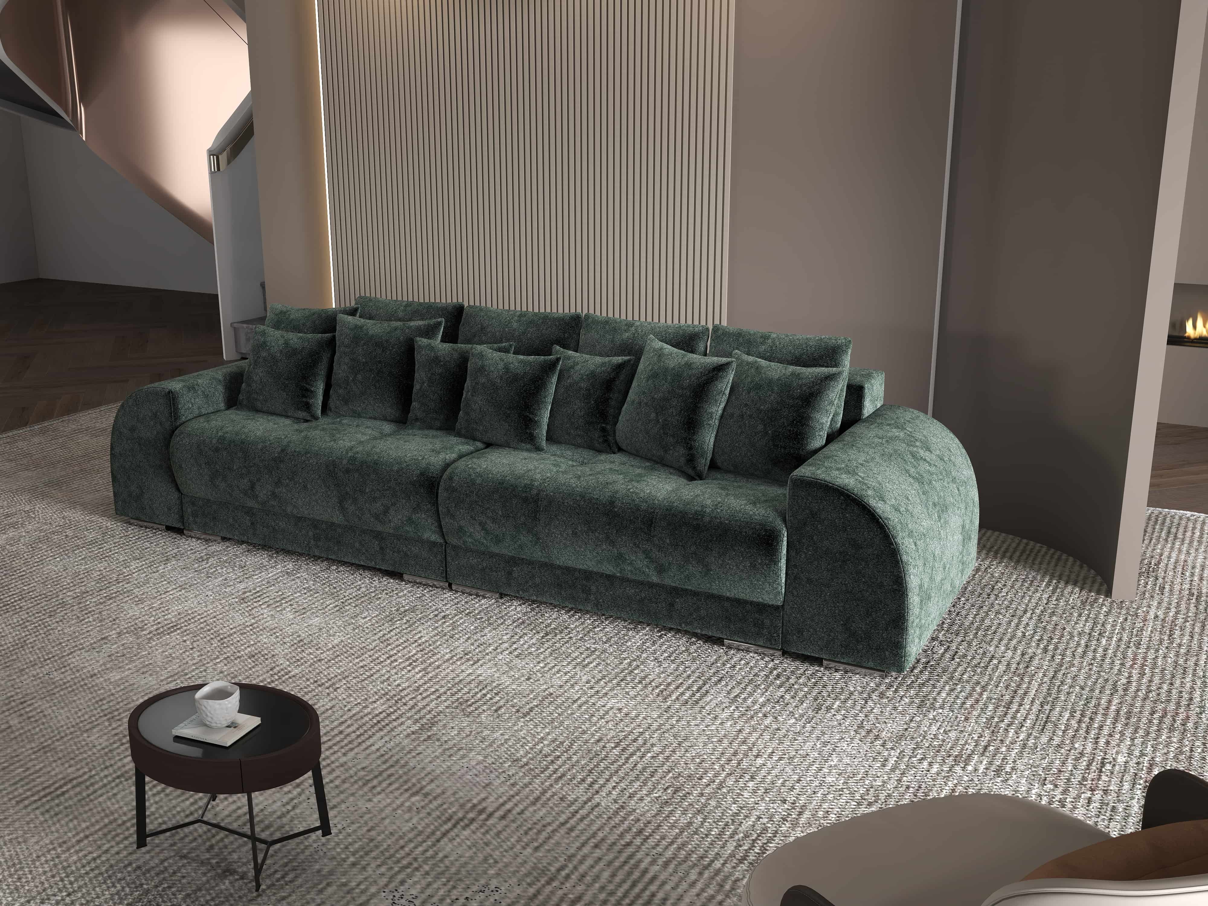 Canapea extensibilă dumonde cu 2 lăzi de depozitare si sezut confortabil din spuma HR, Verona Euphoria Green 310x100 cm Fabrica