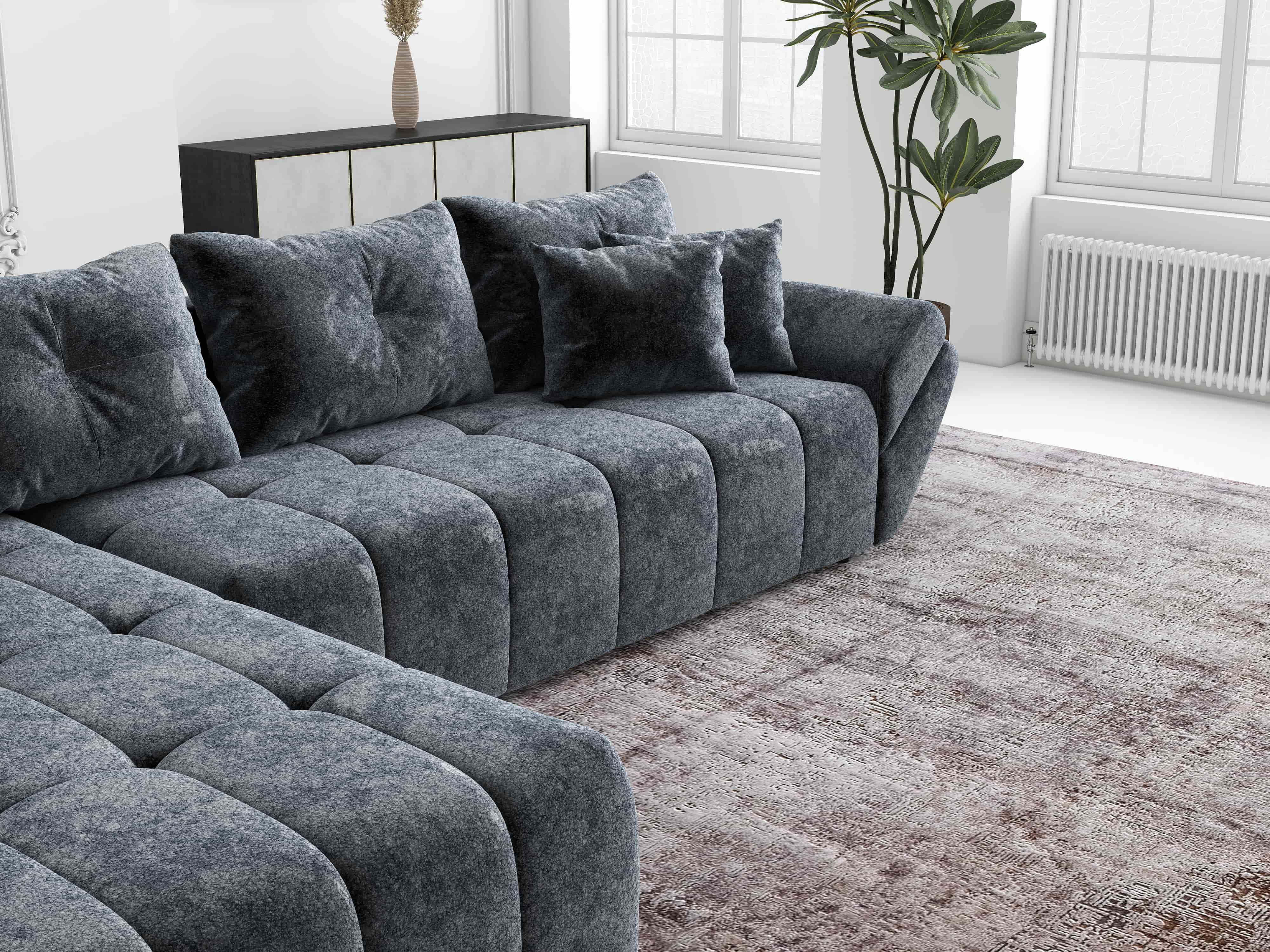 Colțar extensibil dumonde cu ladă de depozitare si sezut confortabil din spuma HR, Berlin XL Euphoria Graphite 350x185 cm Fabrica