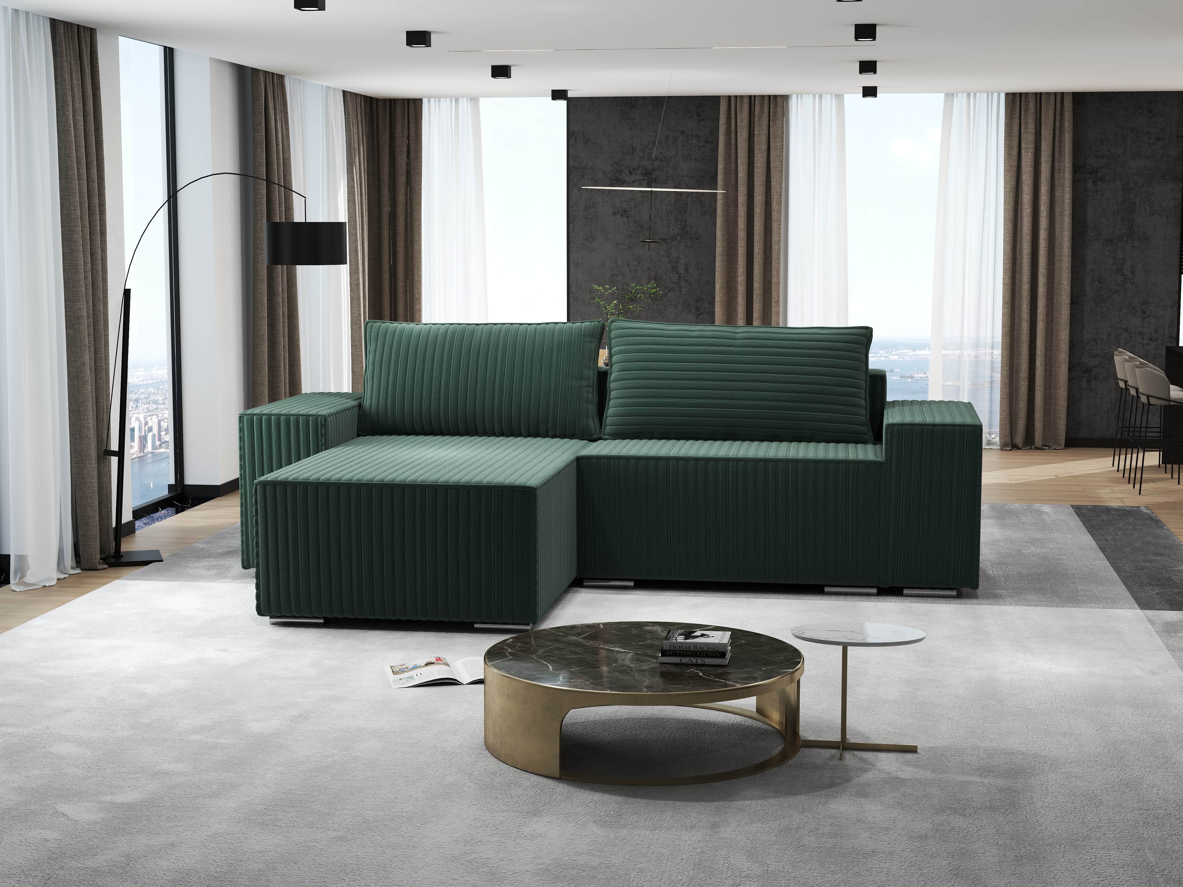 Colțar extensibil dumonde cu ladă de depozitare si sezut confortabil din spuma HR, Dream Ambience Verde 290x185 cm Fabrica