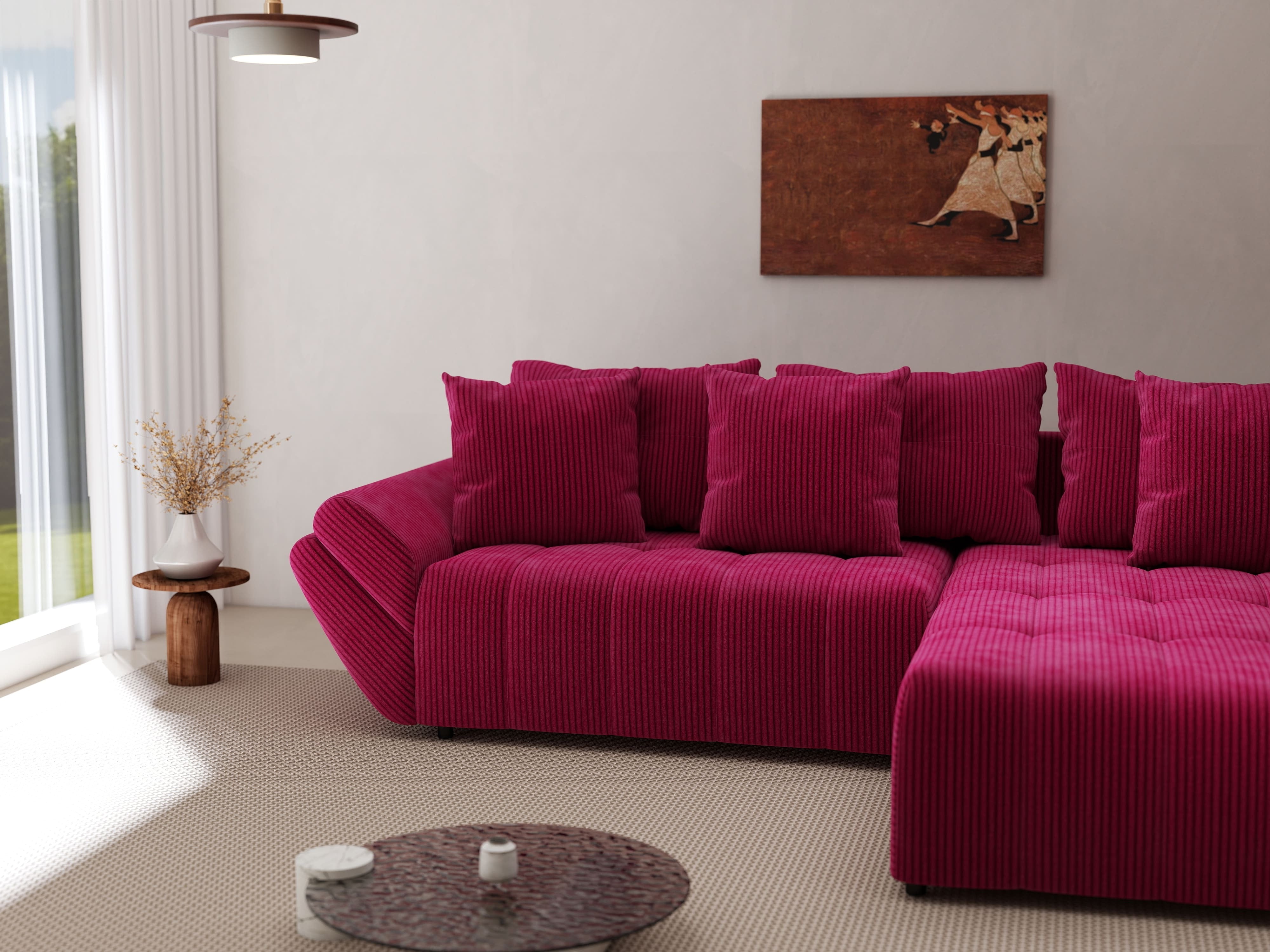 Colțar extensibil dumonde cu ladă de depozitare si sezut confortabil din spuma HR, Berlin Zoom Red 280x185 cm II Fabrica