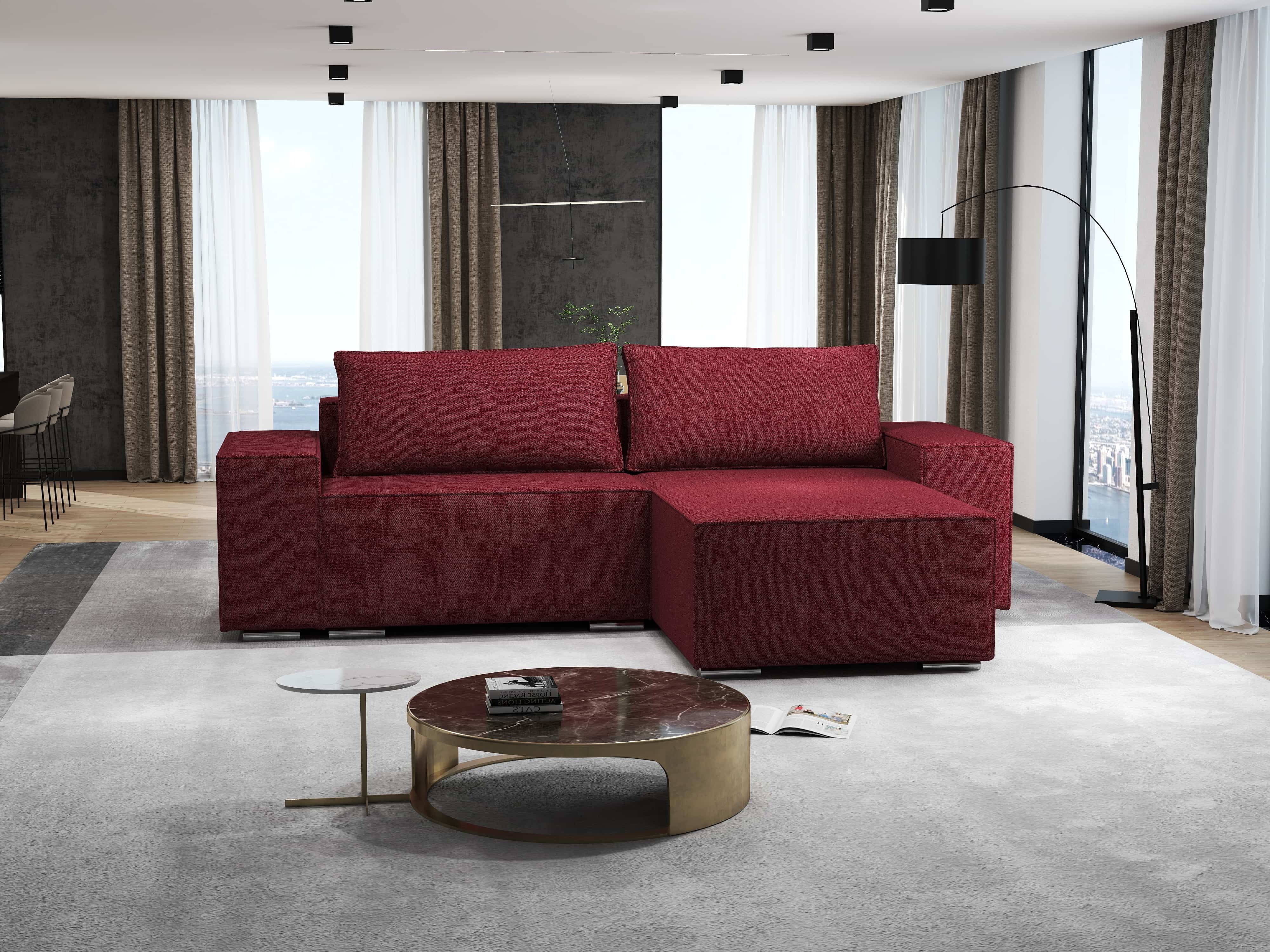 Colțar extensibil dumonde cu ladă de depozitare si sezut confortabil din spuma HR, Dream Enjoy Rosu 290x185 cm II Fabrica