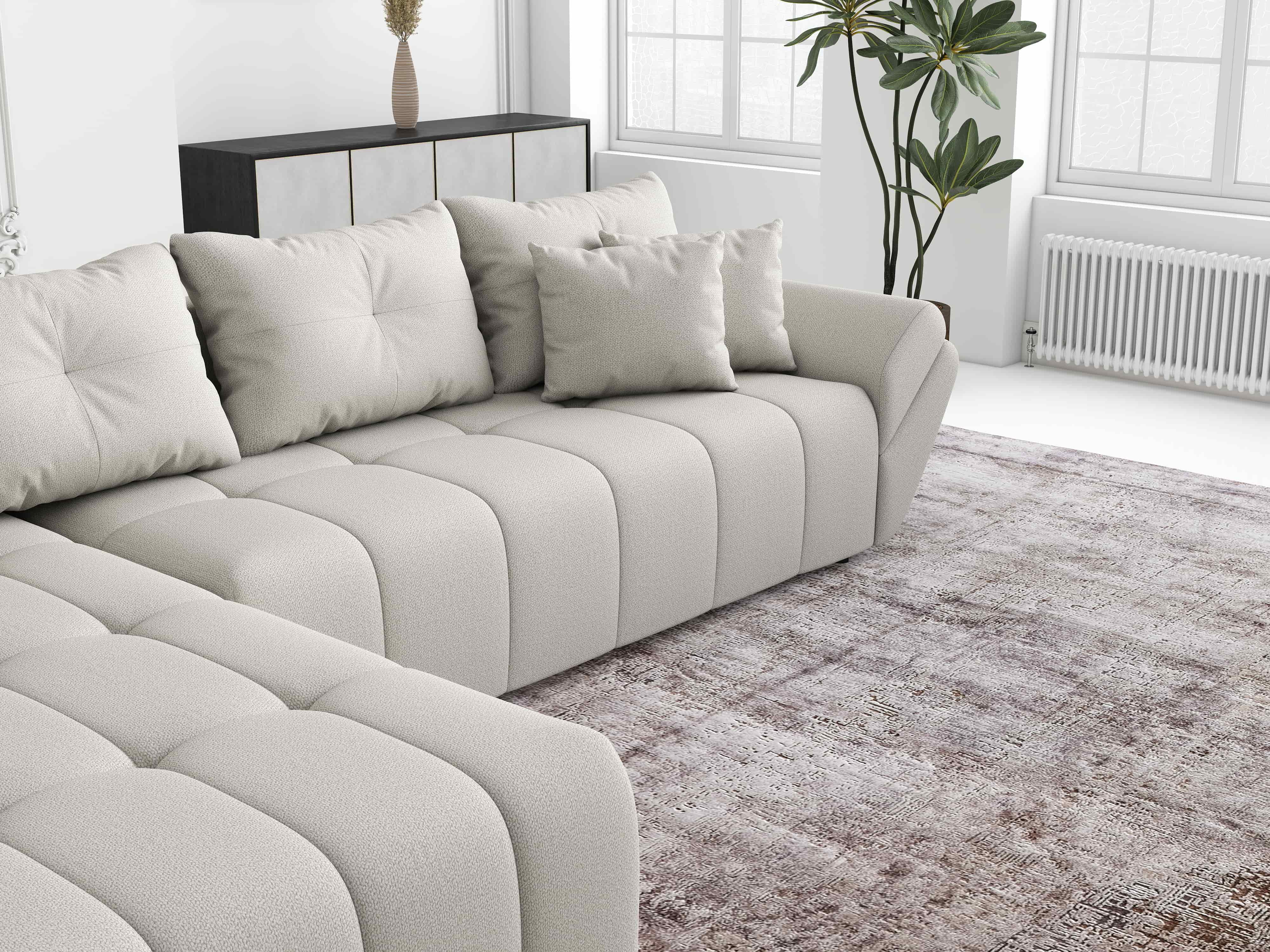 Colțar extensibil dumonde cu ladă de depozitare si sezut confortabil din spuma HR, Berlin XL Enjoy Beige 350x185 cm Fabrica