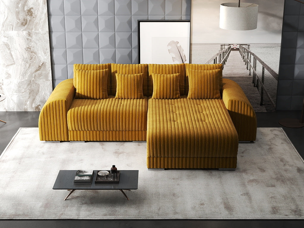 Colțar extensibil dumonde cu ladă de depozitare si sezut confortabil din spuma HR, Verona Ambience Mustar II 290x185 cm Fabrica