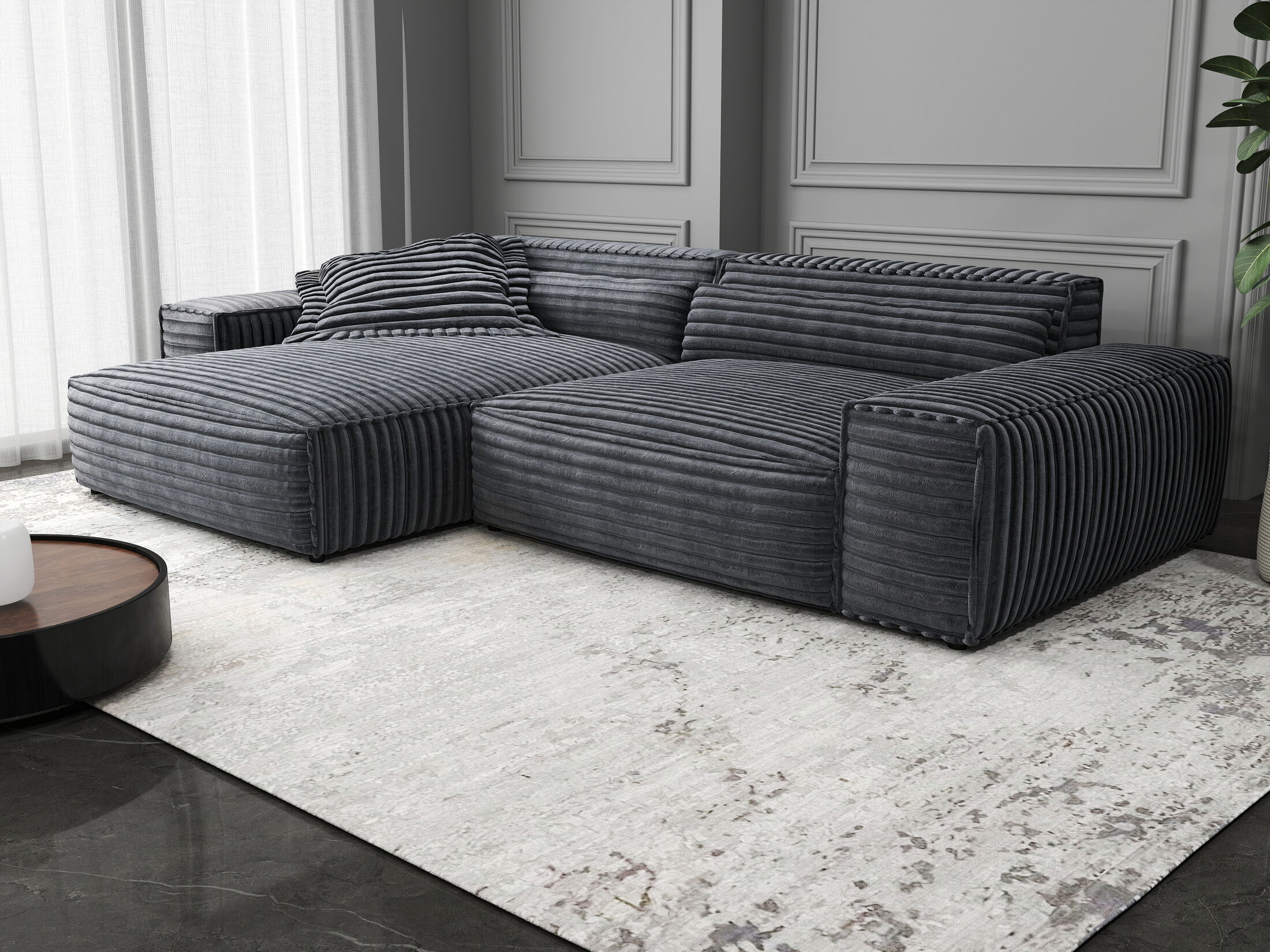 Colțar dumonde cu șezut confortabil din spumă HR, Marvelo Ambience Gri 264x175 cm