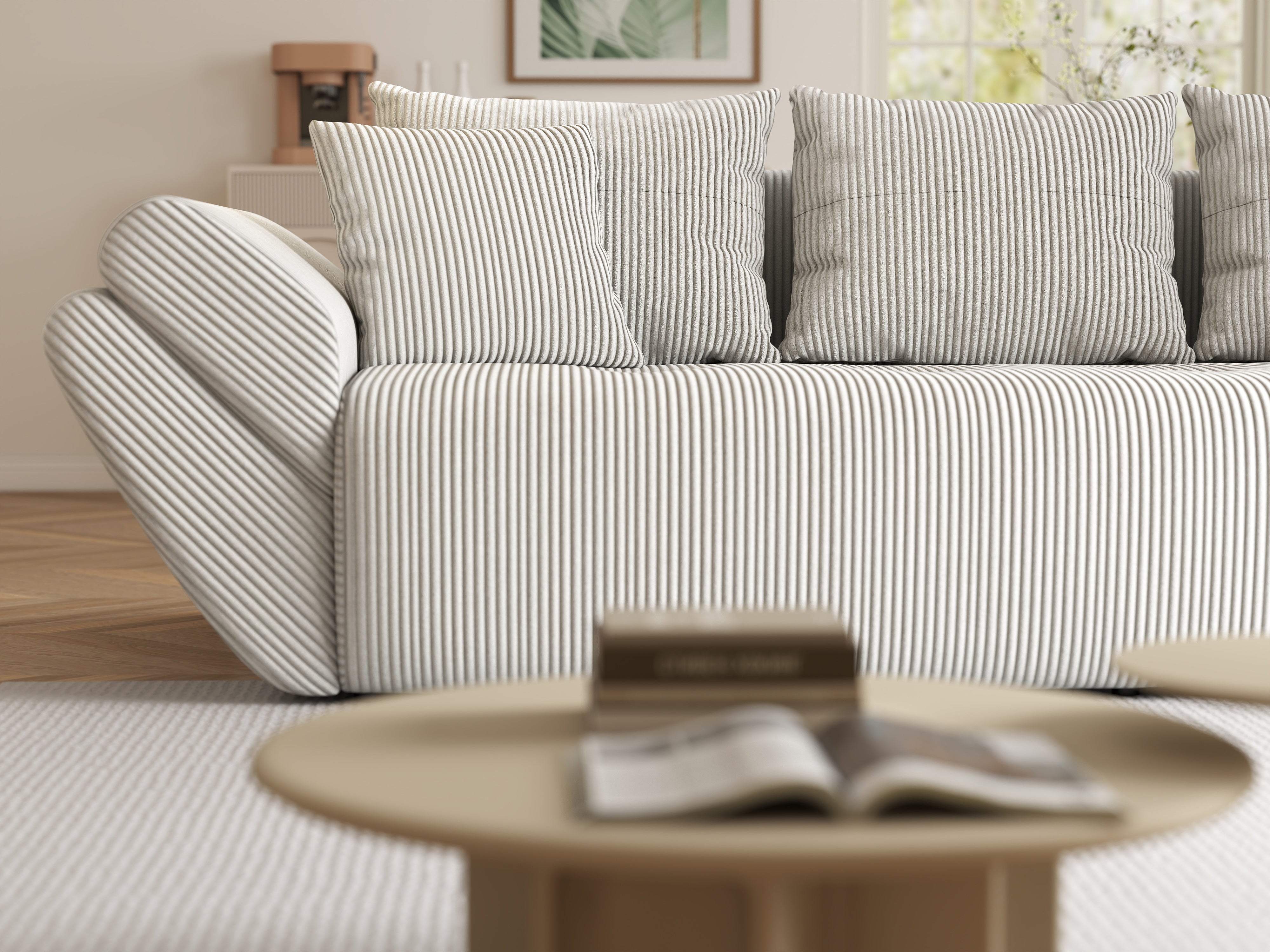 Canapea extensibilă dumonde cu ladă de depozitare si sezut confortabil din spuma HR, Berlin Zoom Crem 250x100 cm Fabrica