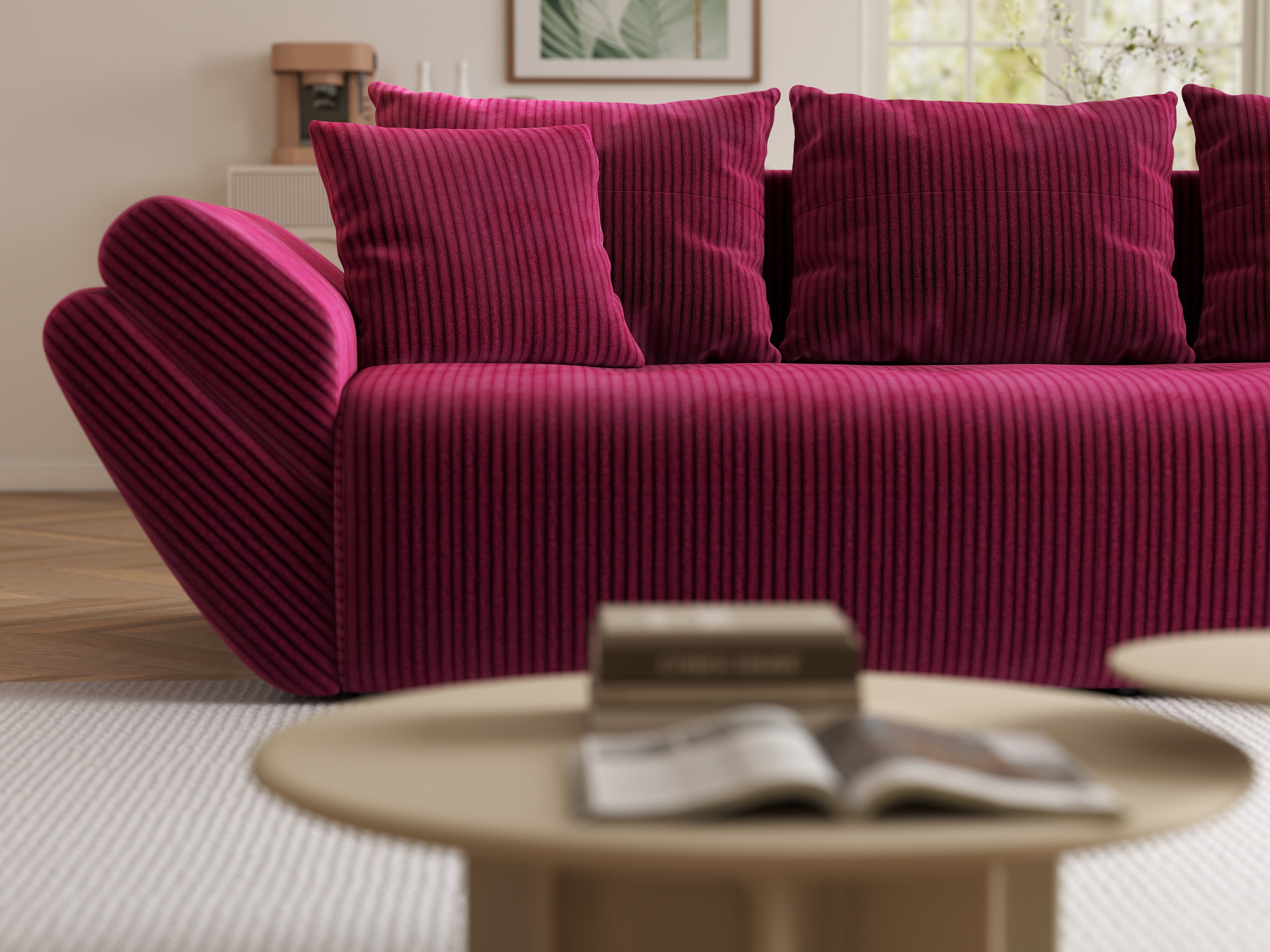 Canapea extensibilă dumonde cu ladă de depozitare si sezut confortabil din spuma HR, Berlin Zoom Red 250x100 cm Fabrica