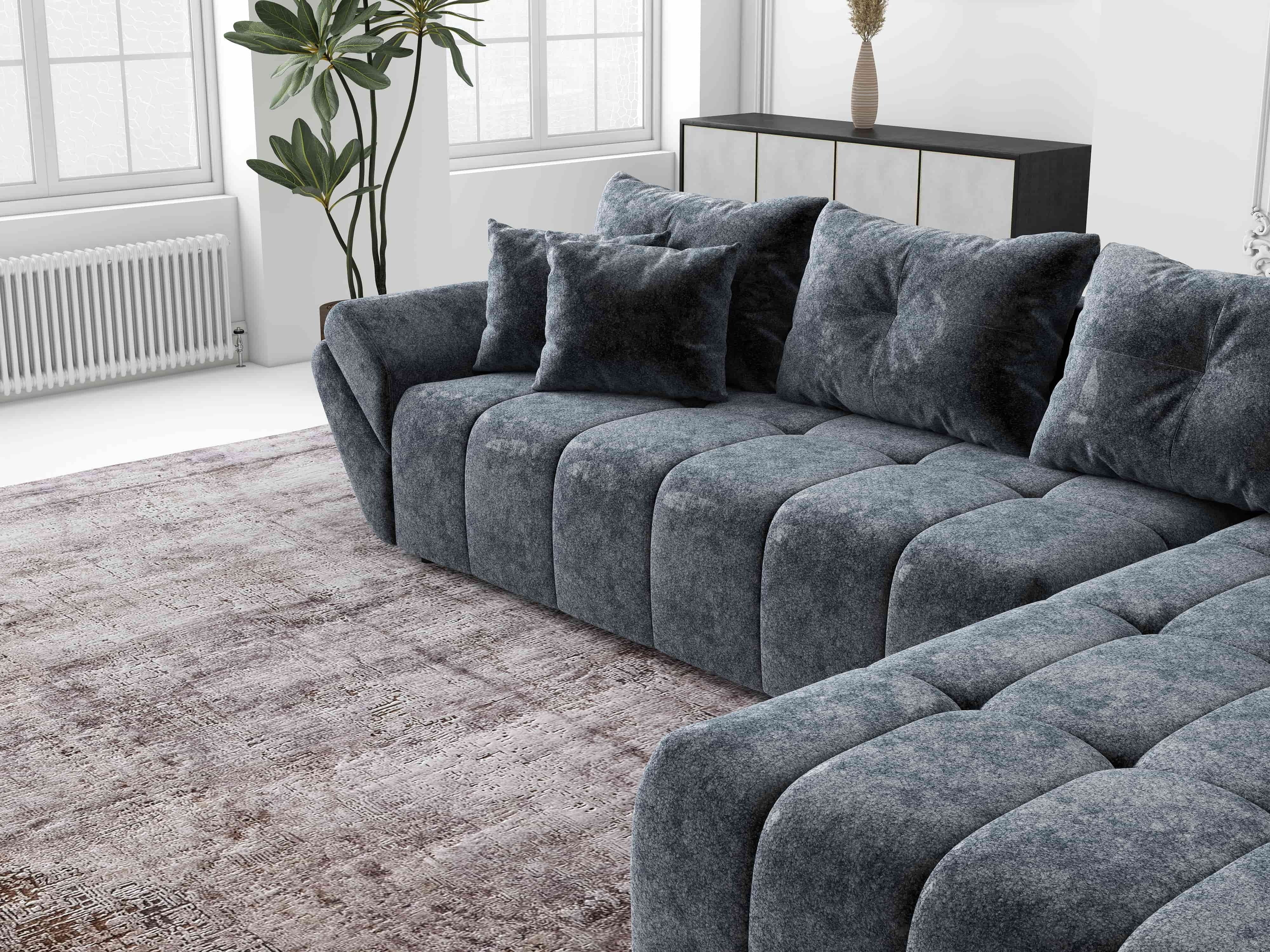 Colțar extensibil dumonde cu ladă de depozitare si sezut confortabil din spuma HR, Berlin XL Euphoria Graphite 350x185 cm II Fabrica