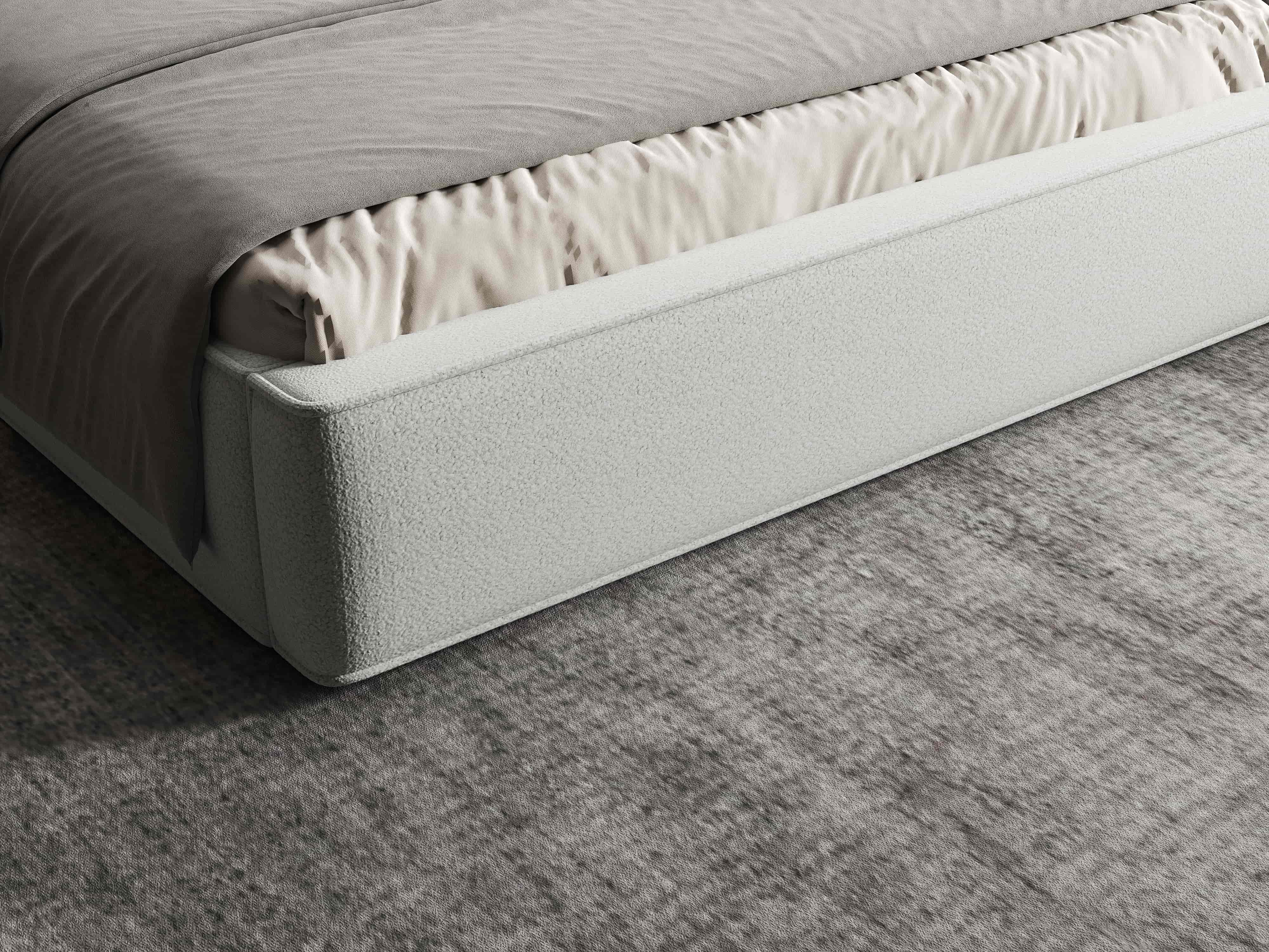 Pat dormitor dumonde, tapitat alb, Madrid 160x200 cm, somiera rabatabila inclusa, spatiu depozitare WLS