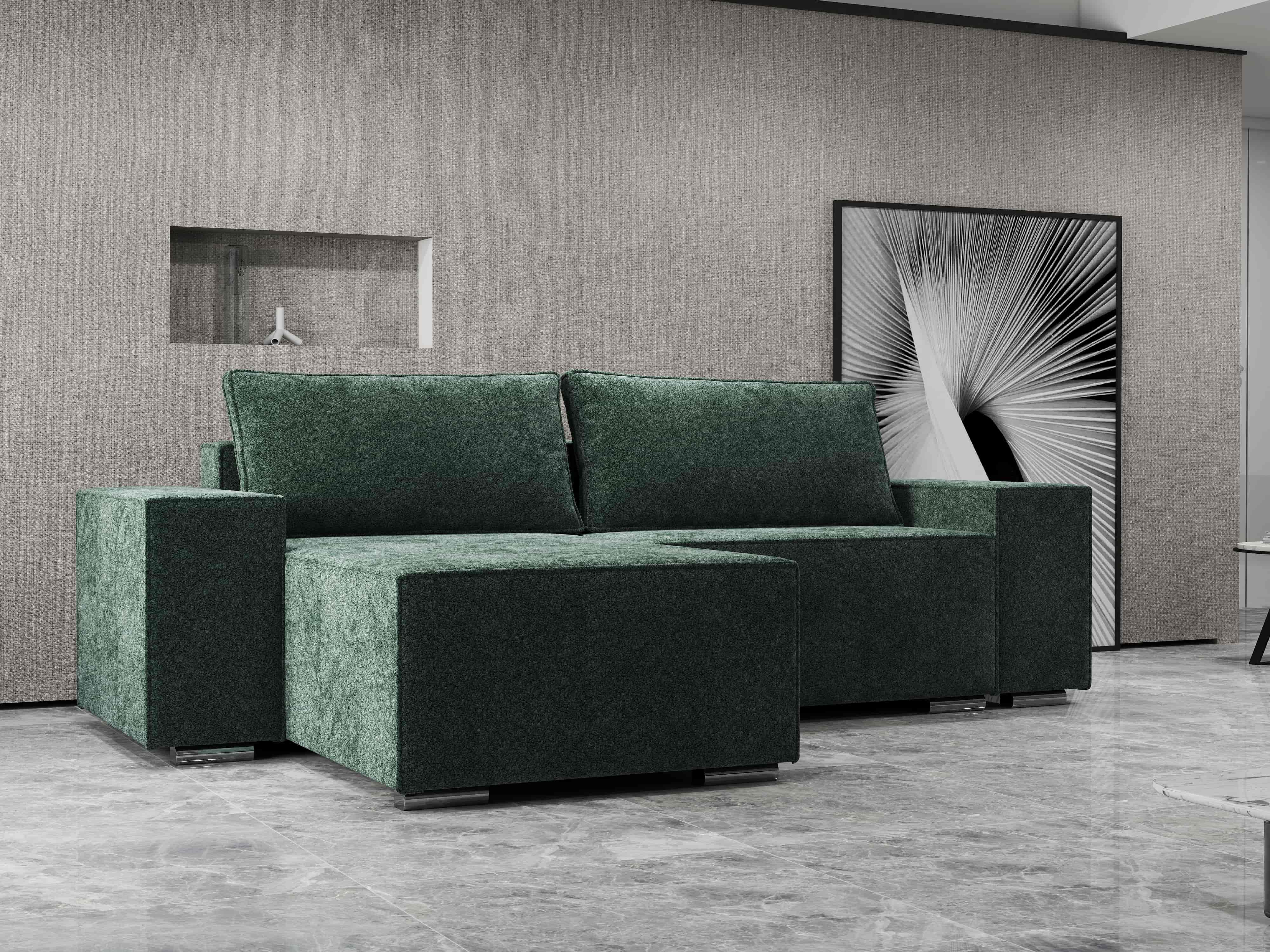 Colțar extensibil dumonde cu ladă de depozitare si sezut confortabil din spuma HR, Dream Euphoria Verde 290x185 cm Fabrica