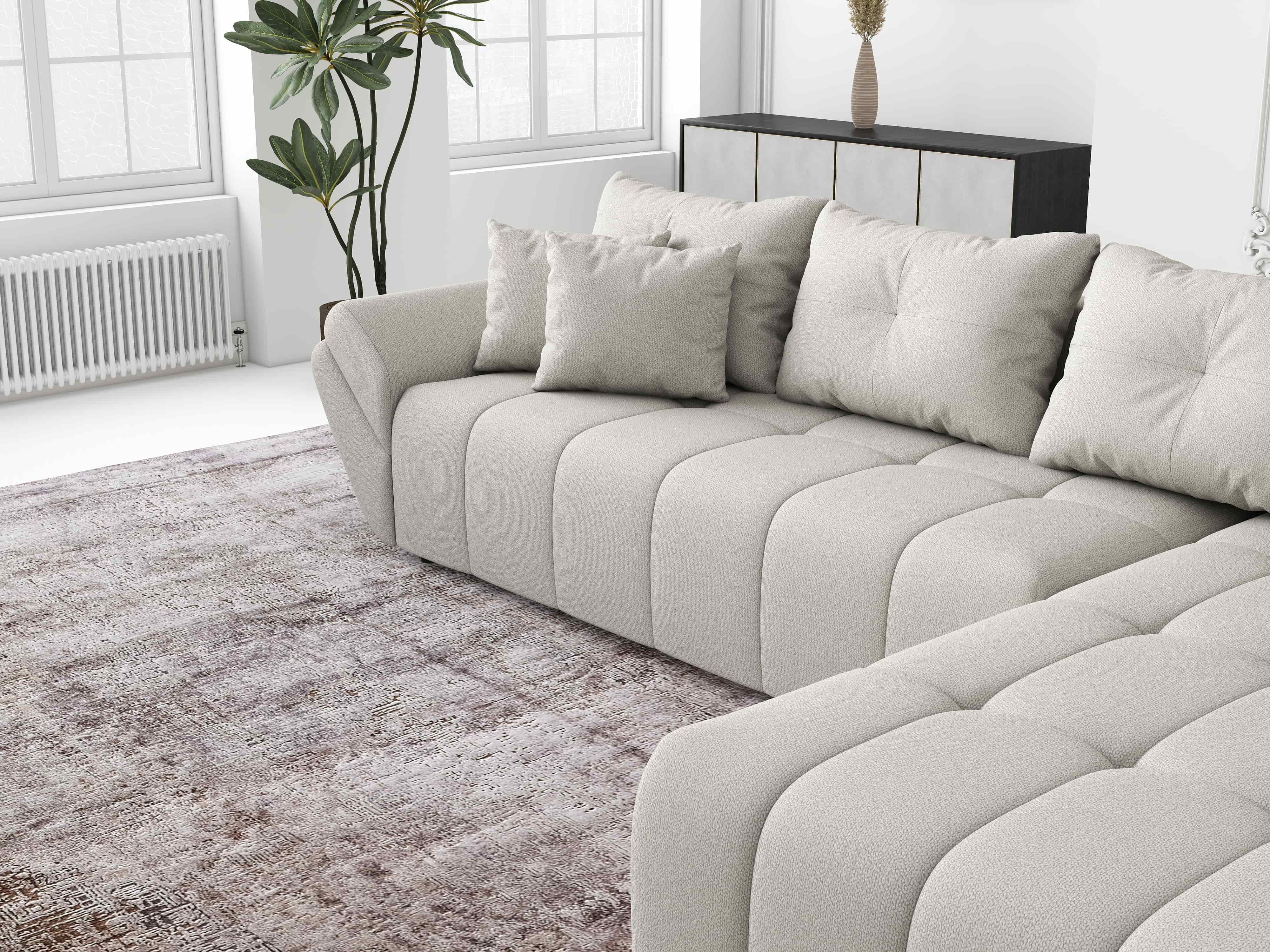 Colțar extensibil dumonde cu ladă de depozitare si sezut confortabil din spuma HR, Berlin XL Enjoy Beige 350x185 cm II Fabrica